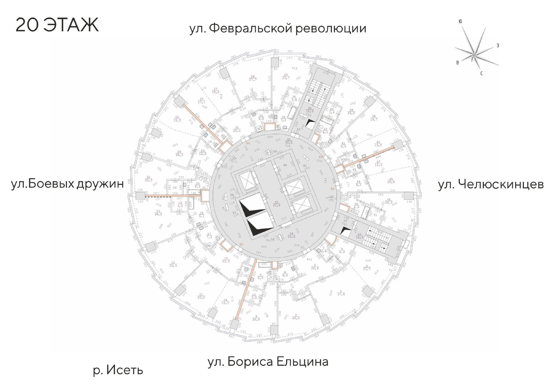 3 к. квартира (апартаменты), Исеть, ул. Бориса Ельцина, д. 6,  кв. 81, пд.1, эт. 20/52, 164,2 м², 62 441 000 ₽, 380 274,06