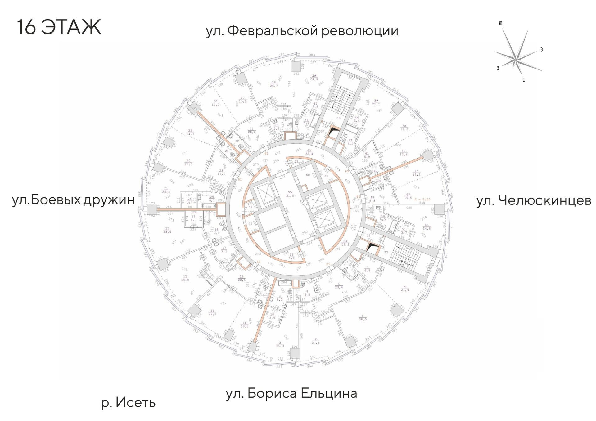2 к. квартира (апартаменты), Исеть, ул. Бориса Ельцина, д. 6,  кв. 64, пд.1, эт. 16/52, 79,2 м², 32 986 000 ₽, 416 489,90