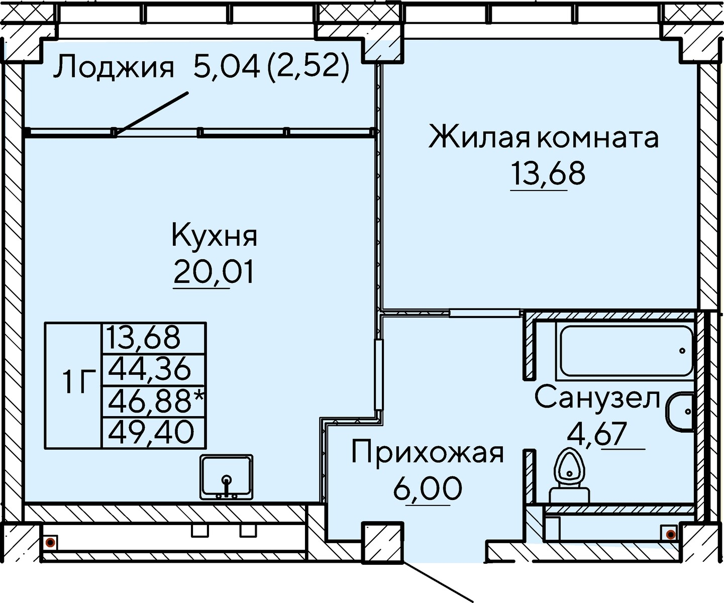 1-комнатная №1-8-34, Этаж 8 в ЖК «На Октябрьской» в Екатеринбурге от «УГМК -Застройщик»