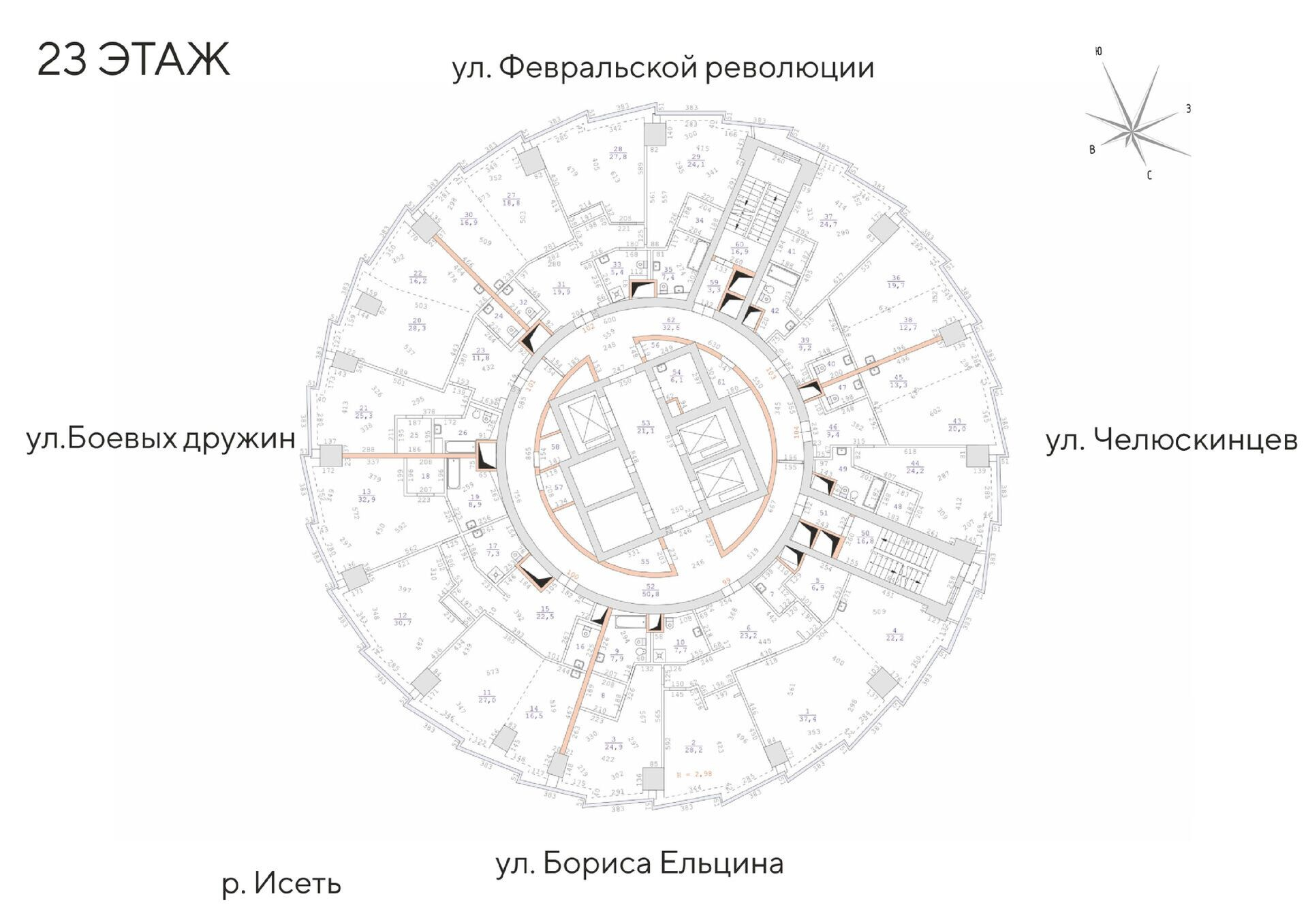 2 к. квартира (апартаменты), Исеть, ул. Бориса Ельцина, д. 6,  кв. 101, пд.1, эт. 23/52, 94,1 м², 30 927 000 ₽, 328 661