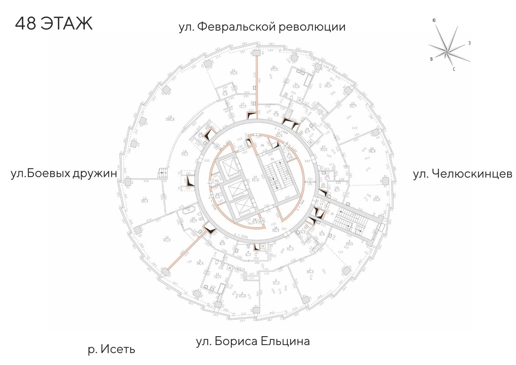 4 к. квартира (апартаменты), Исеть, ул. Бориса Ельцина, д. 6,  кв. 223, пд.1, эт. 48/52, 226,3 м², 99 373 000 ₽, 439 120,64