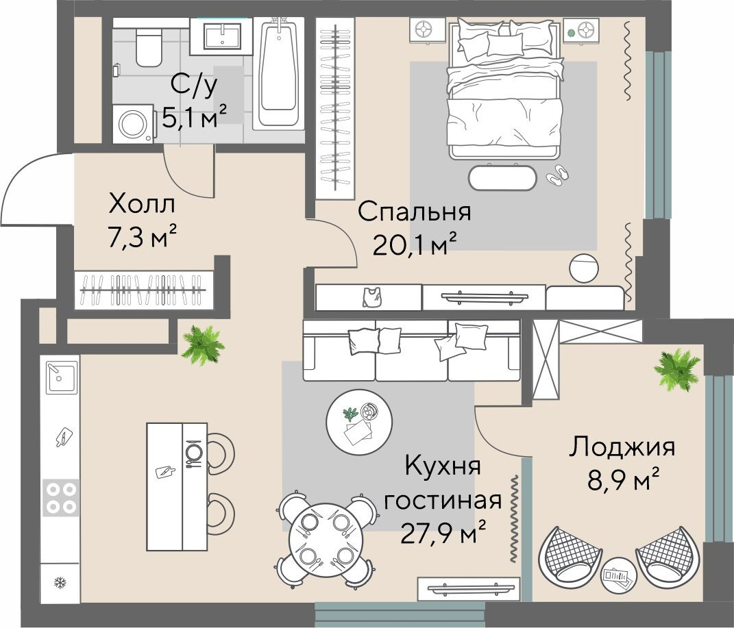 1-комнатная №1.2-10-1, Этаж 10 в ЖК «На Хохрякова» в Екатеринбурге от  «УГМК-Застройщик»