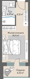 1 к. квартира, Шермонт 1 очередь, ул. Весенняя, д. 62,  кв. 922, пд.1, эт. 9/10, 24.4 м², 5 208 000 ₽, (213 443 ₽/м²)