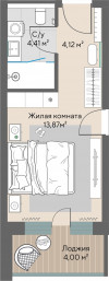 1 к. квартира, Шермонт 1 очередь, ул. Весенняя, д. 62,  кв. 621, пд.1, эт. 6/10, 24.41 м², 11 444 000 ₽, (468 824 ₽/м²)