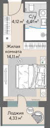 1 к. квартира, Шермонт 1 очередь, ул. Весенняя, д. 62,  кв. 915, пд.1, эт. 9/10, 24.81 м², 6 048 000 ₽, (243 773 ₽/м²)