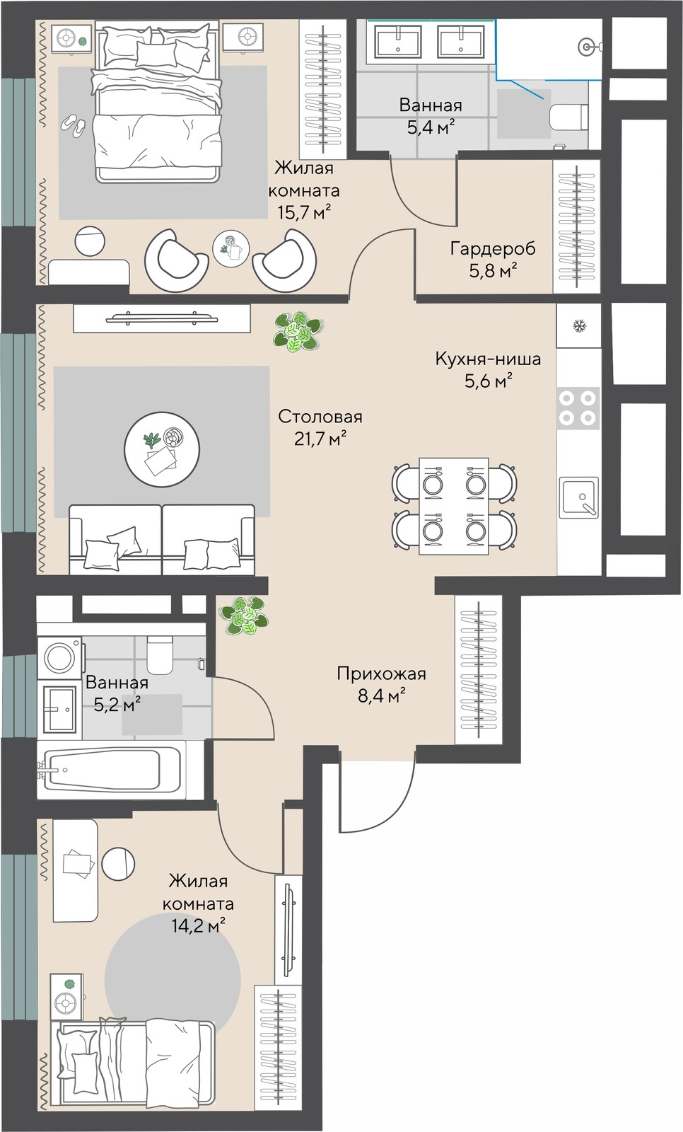 2 к. квартира, ЖК «Никольский» 1 очередь, ул. Белинского, д. 101/2,  кв. К1-12-10, пд.1, эт. 12/28, 82 м², 20 041 000 ₽, 244 402 ₽/м²