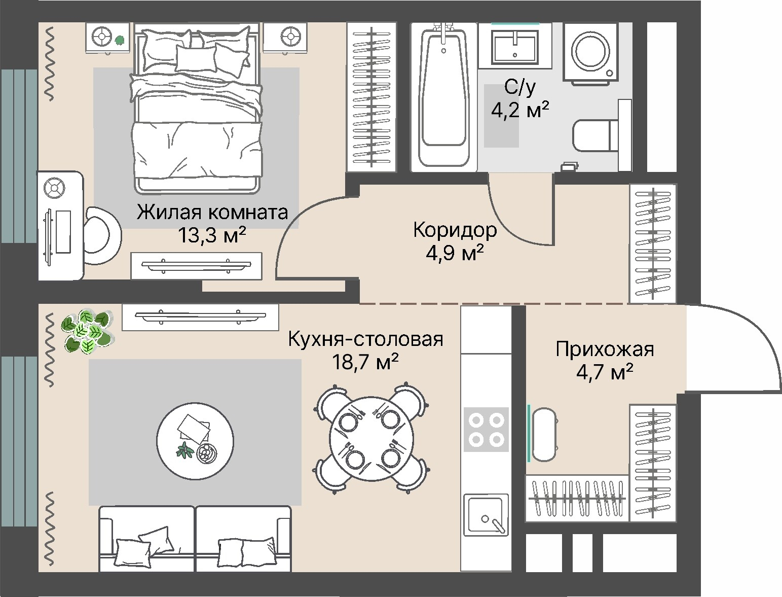 1 к. квартира, «Уралмаш_Дом №1» 1 этап строительства_секция  С1 очередь, пр-кт Космонавтов, д. 25(Уралмаш),  кв. 211, пд.1, эт. 19/29, 45,9 м², 9 290 000 ₽, 202 397 ₽/м²