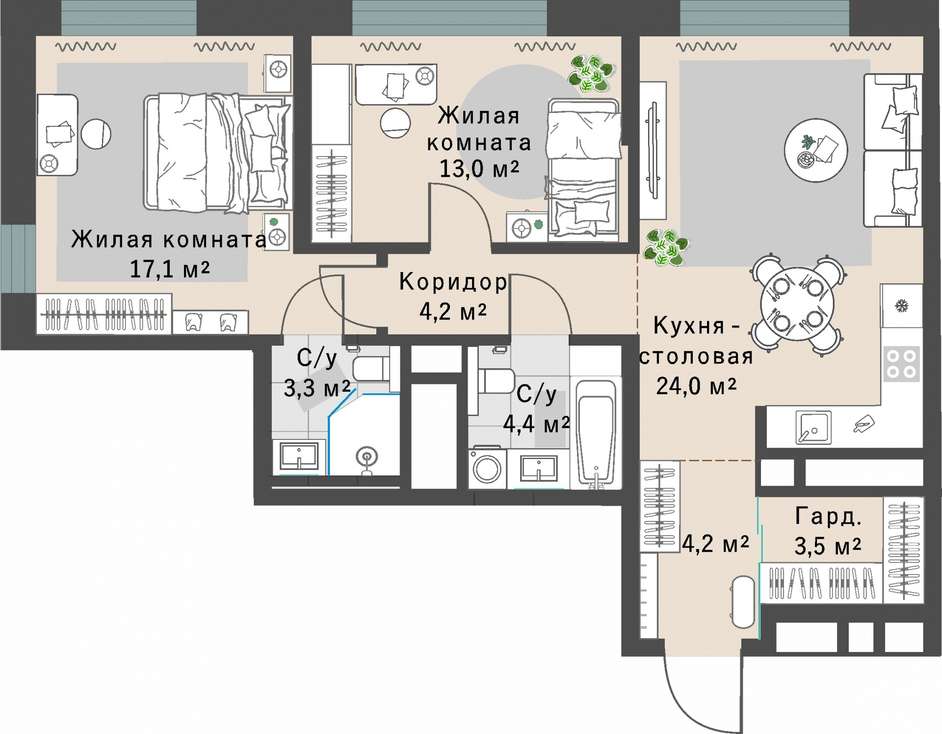 2 к. квартира, ЖК «Изумрудный бор» 6 квартал_1 строительства_подэтап 1.2 очередь, пр-кт Космонавтов, д. 108,  кв. 182, пд.1, эт. 22/29, 73,7 м², 10 739 000 ₽, 145 712 ₽/м²