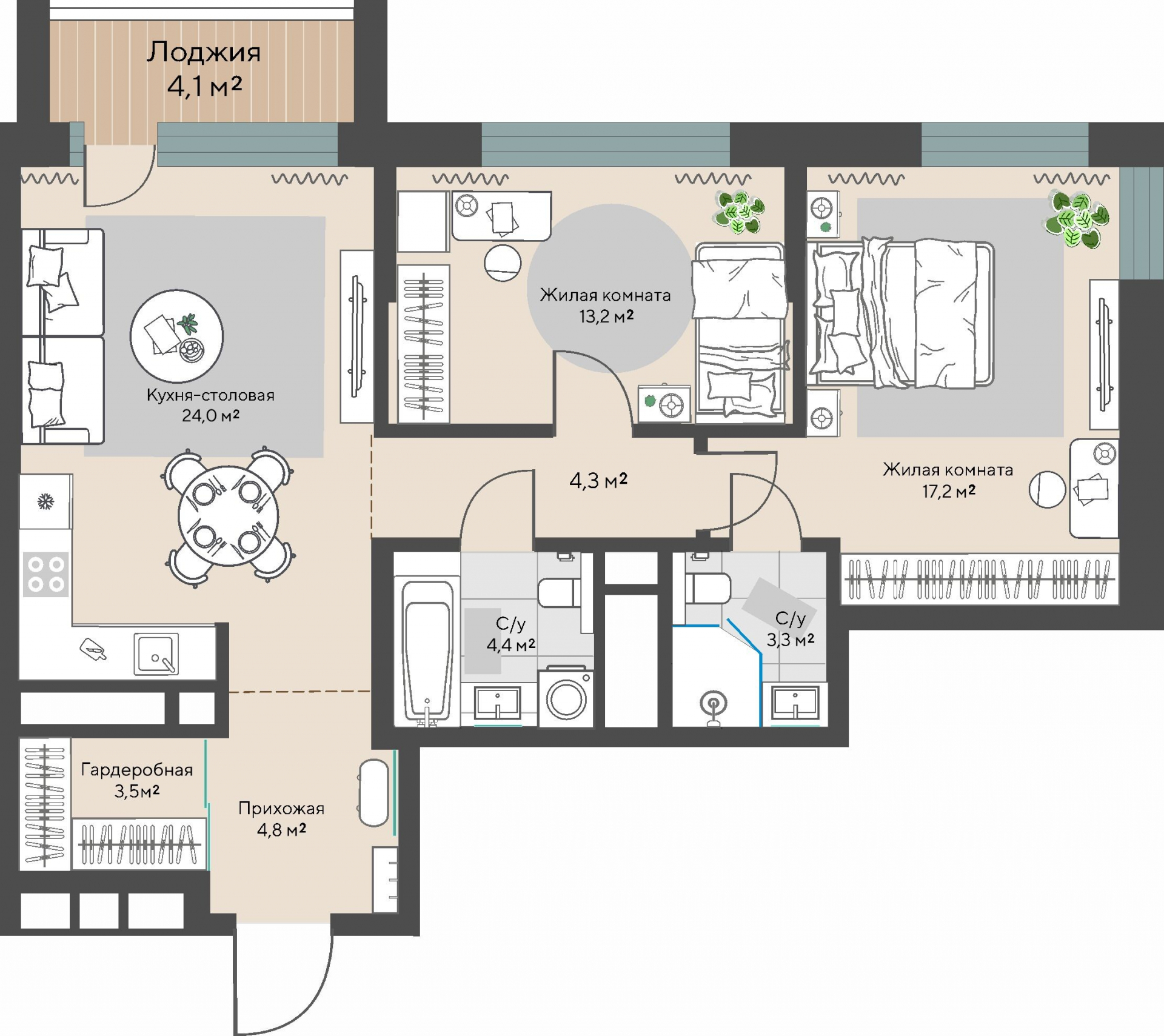 2 к. квартира, пр-кт Космонавтов 108, 6 квартал,жилой дом №1, кв. 115, пд.1, эт. 15/30, 78,6 м², 11 444 000 ₽, 145 598 ₽/м²