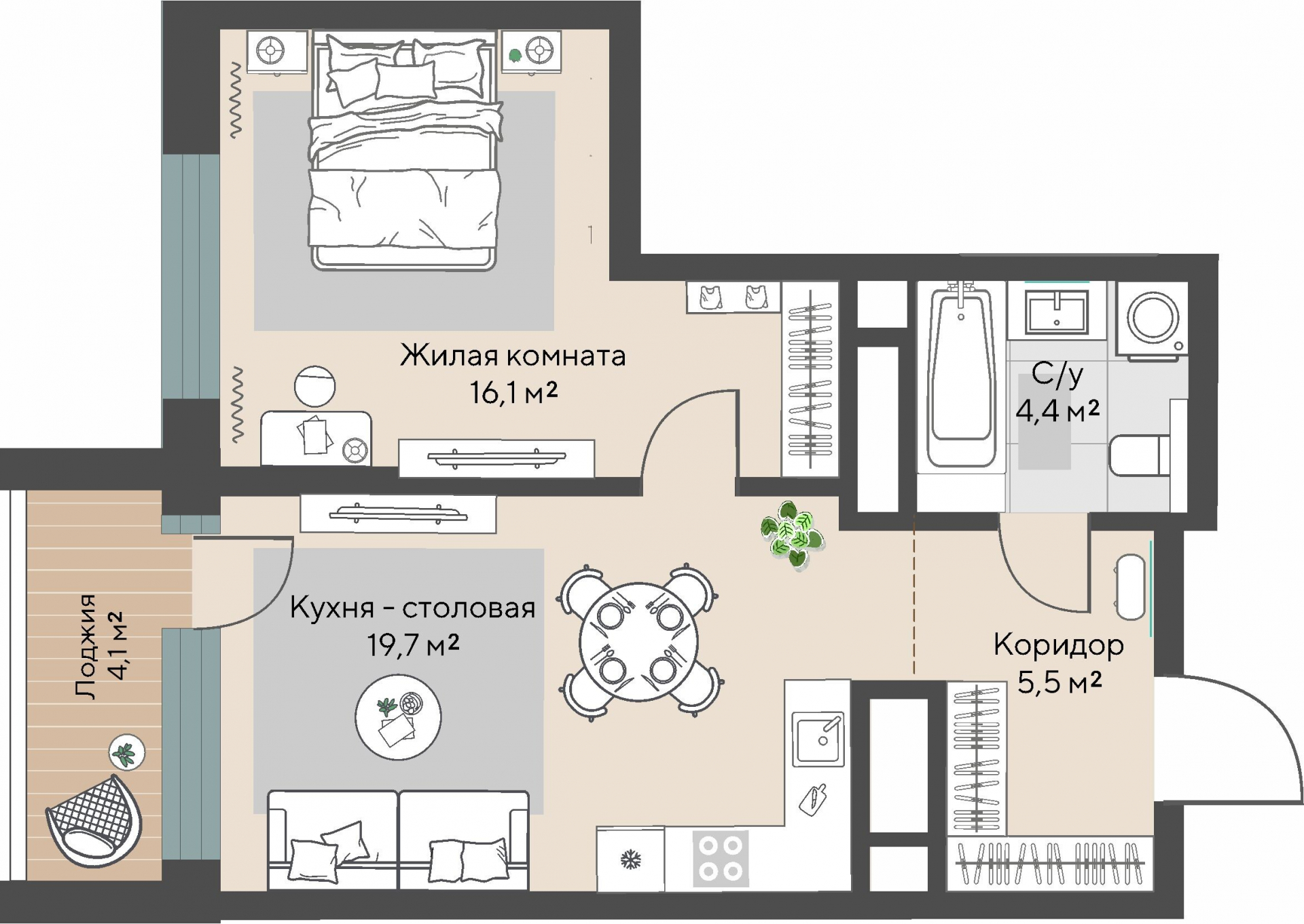 1 к. квартира, пр-кт Космонавтов 108, 6 квартал,жилой дом №1, кв. 194, пд.1, эт. 23/30, 47,8 м², 7 873 000 ₽, 164 707 ₽/м²