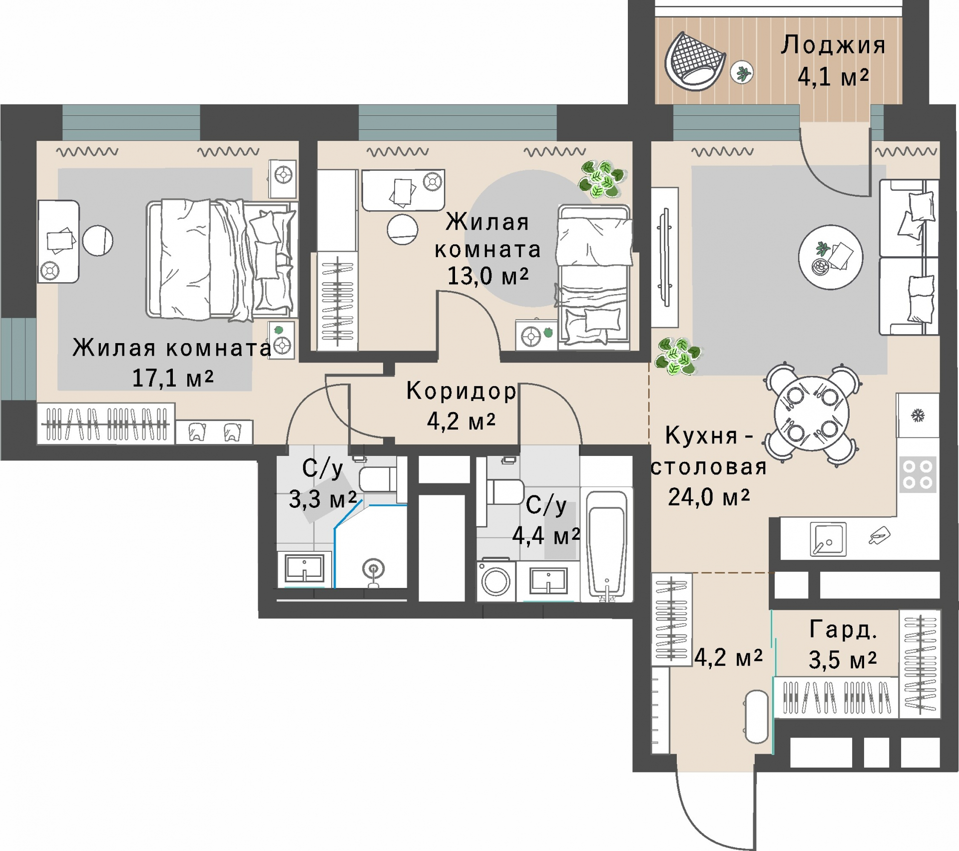 2 к. квартира, ЖК «Изумрудный бор» 6 квартал_1 строительства_подэтап 1.2 очередь, пр-кт Космонавтов, д. 108,  кв. 119, пд.1, эт. 15/29, 75,8 м², 11 006 000 ₽, 145 198 ₽/м²