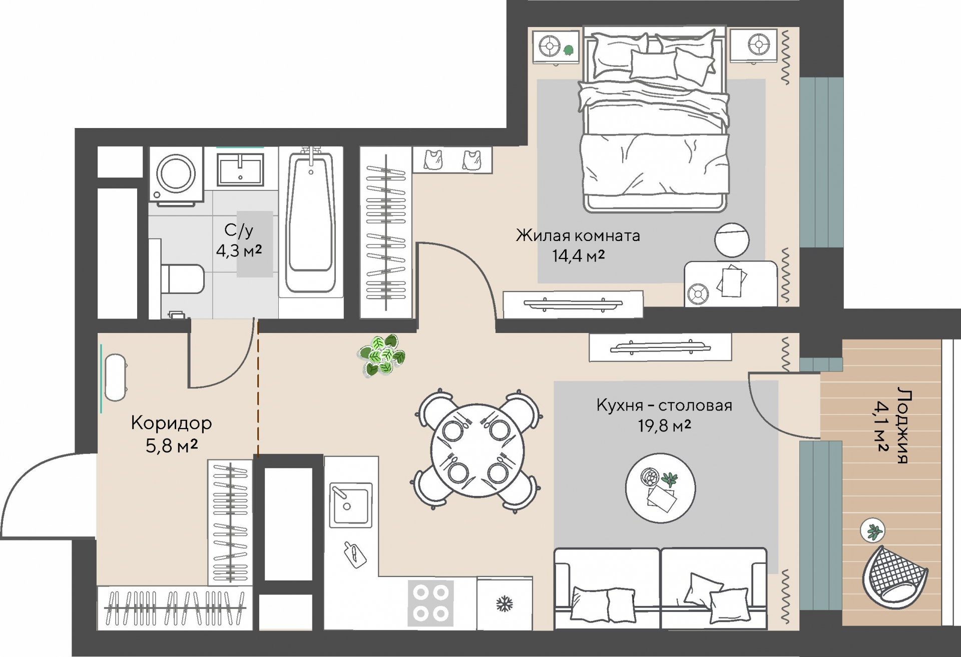1 к. квартира, пр-кт Космонавтов 108, 6 квартал,жилой дом №1, кв. 71, пд.1, эт. 10/30, 46,4 м², 7 978 000 ₽, 171 940 ₽/м²
