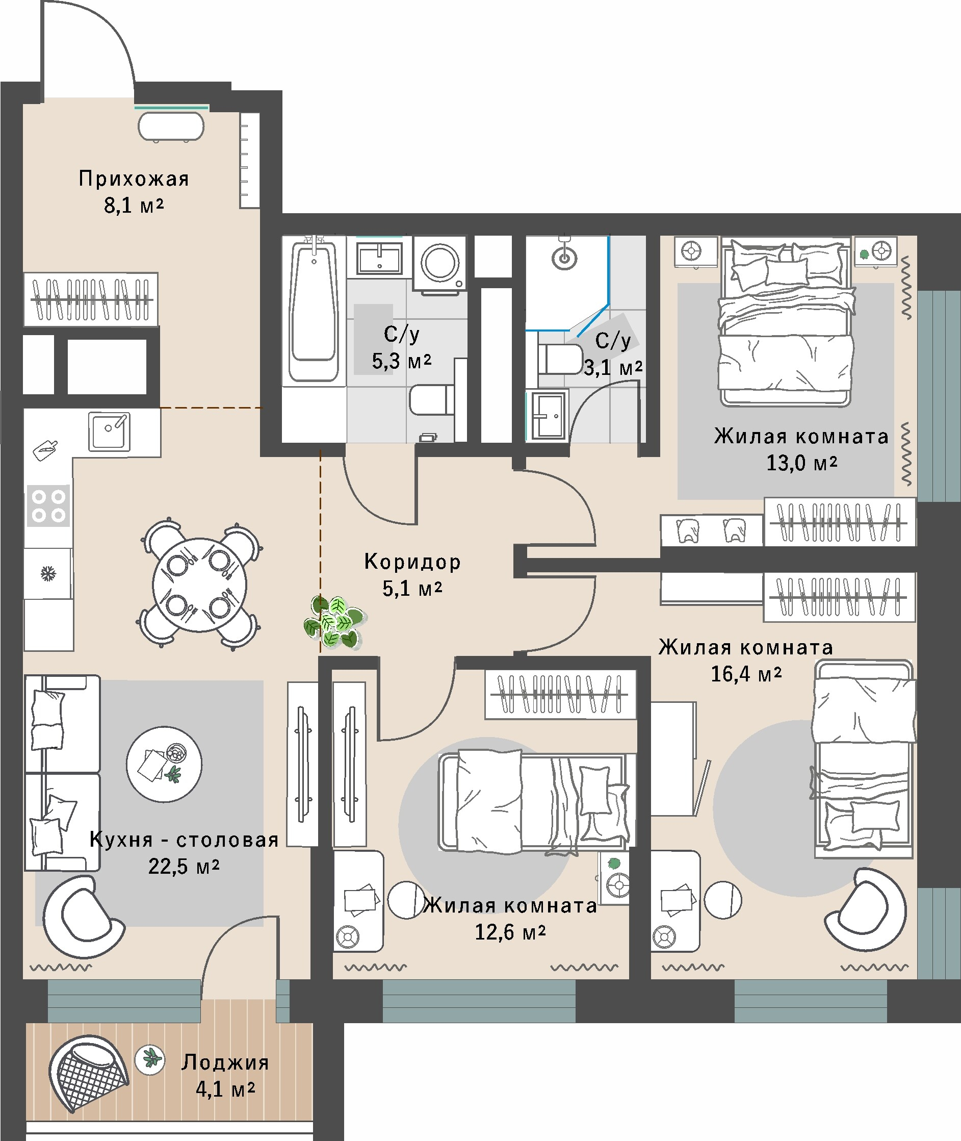 3 к. квартира, ЖК «Изумрудный бор» 6 квартал_1 строительства_подэтап 1.2 очередь, пр-кт Космонавтов, д. 108,  кв. 42, пд.1, эт. 7/29, 88,2 м², 13 322 000 ₽, 151 043 ₽/м²