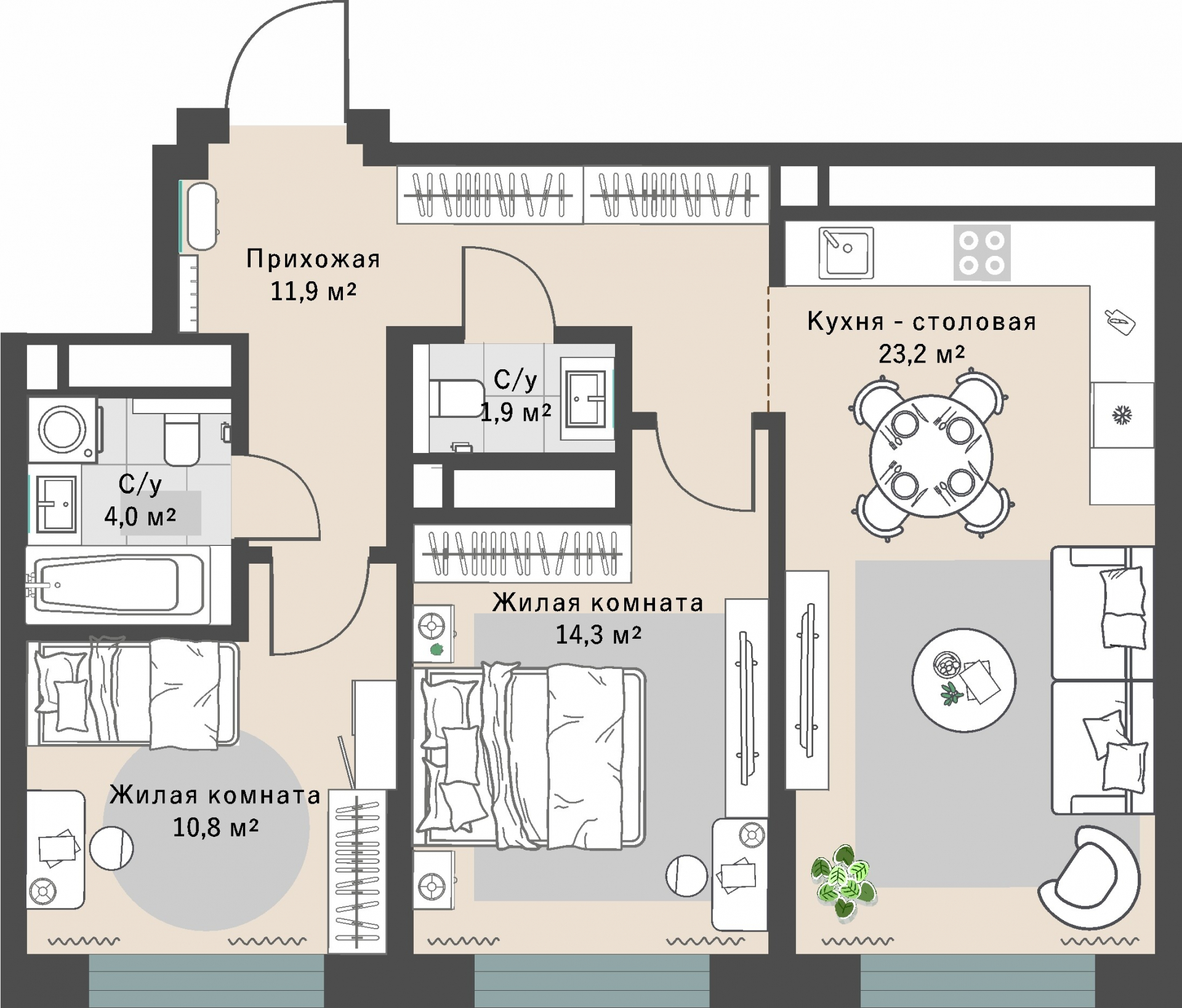 2 к. квартира, ЖК «Изумрудный бор» 6 квартал_1 строительства_подэтап 1.2 очередь, пр-кт Космонавтов, д. 108,  кв. 26, пд.1, эт. 5/29, 66,1 м², 9 266 000 ₽, 140 182 ₽/м²