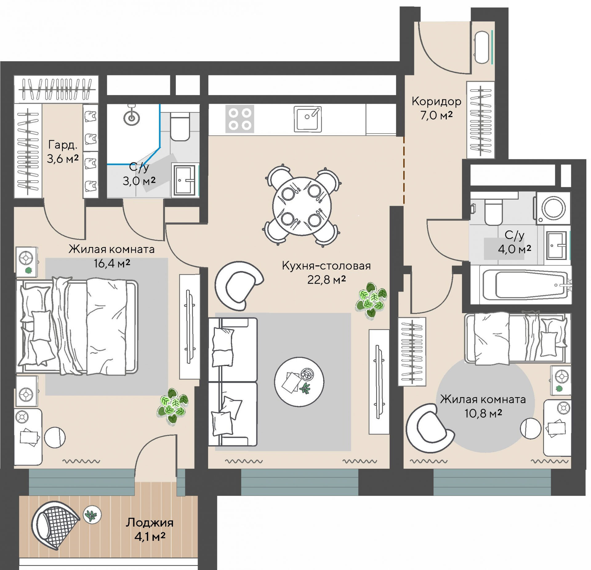 2 к. квартира, пр-кт Космонавтов 108, 6 квартал,жилой дом №1, кв. 164, пд.1, эт. 20/30, 69,7 м², 10 220 000 ₽, 146 628 ₽/м²