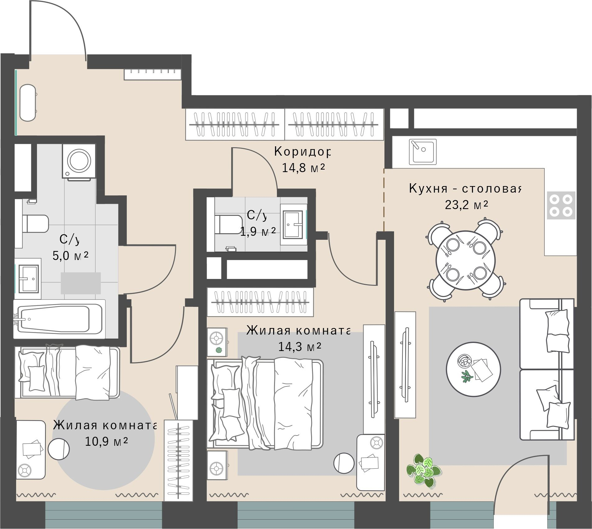 2 к. квартира, ЖК «Изумрудный бор» 6 квартал_1 строительства_подэтап 1.2 очередь, пр-кт Космонавтов, д. 108,  кв. 4, пд.1, эт. 2/29, 70,1 м², 10 434 000 ₽, 148 845 ₽/м²