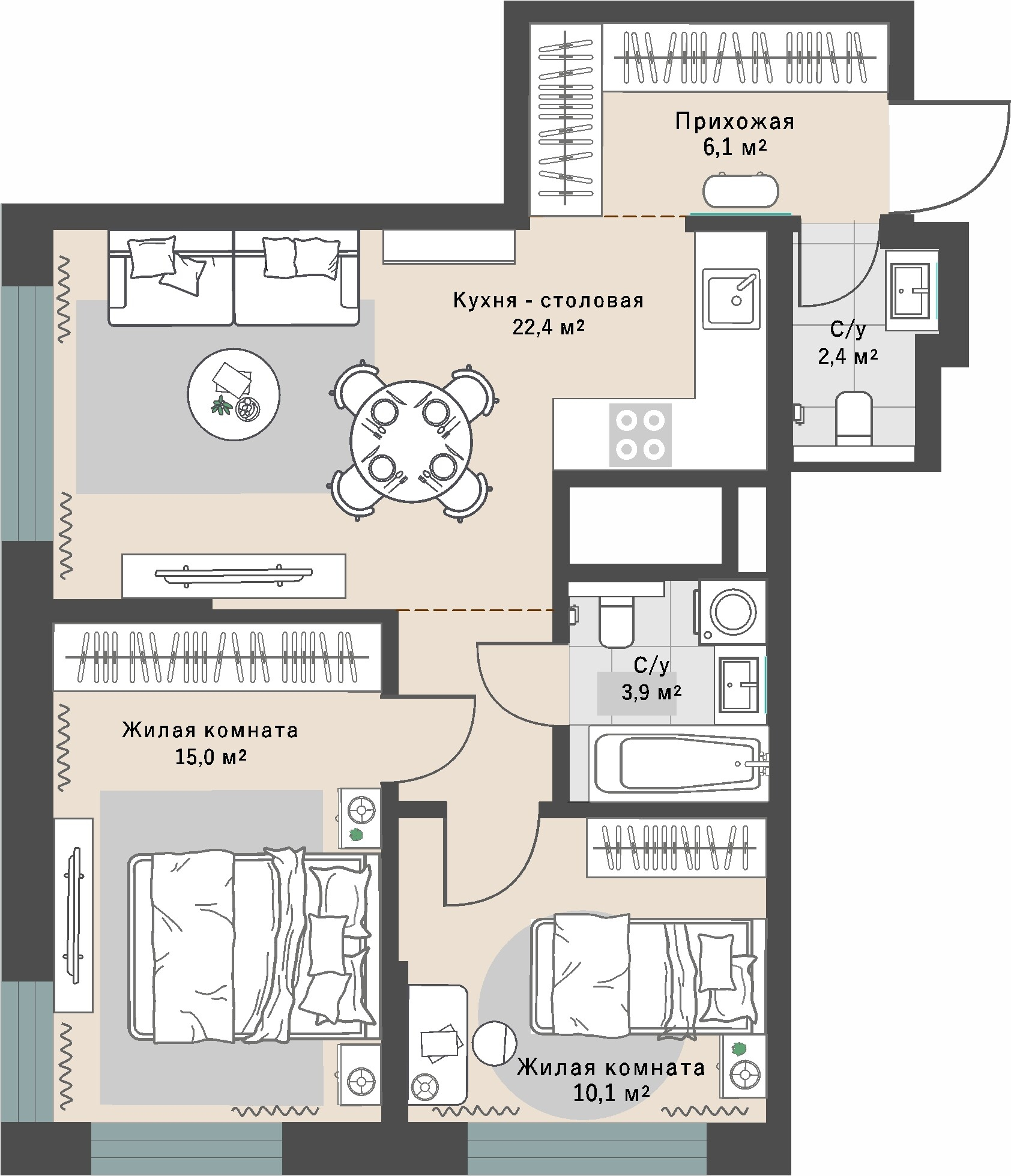 2 к. квартира, ЖК «Изумрудный бор» 6 квартал_1 строительства_подэтап 1.2 очередь, пр-кт Космонавтов, д. 108,  кв. 98, пд.1, эт. 13/29, 62,6 м², 9 302 000 ₽, 148 594 ₽/м²