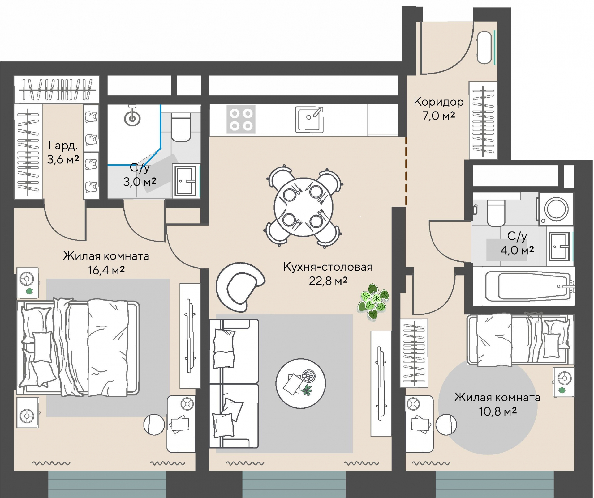 2 к. квартира, пр-кт Космонавтов 108, 6 квартал,жилой дом №1, кв. 119, пд.1, эт. 15/30, 67,6 м², 10 032 000 ₽, 148 402 ₽/м²