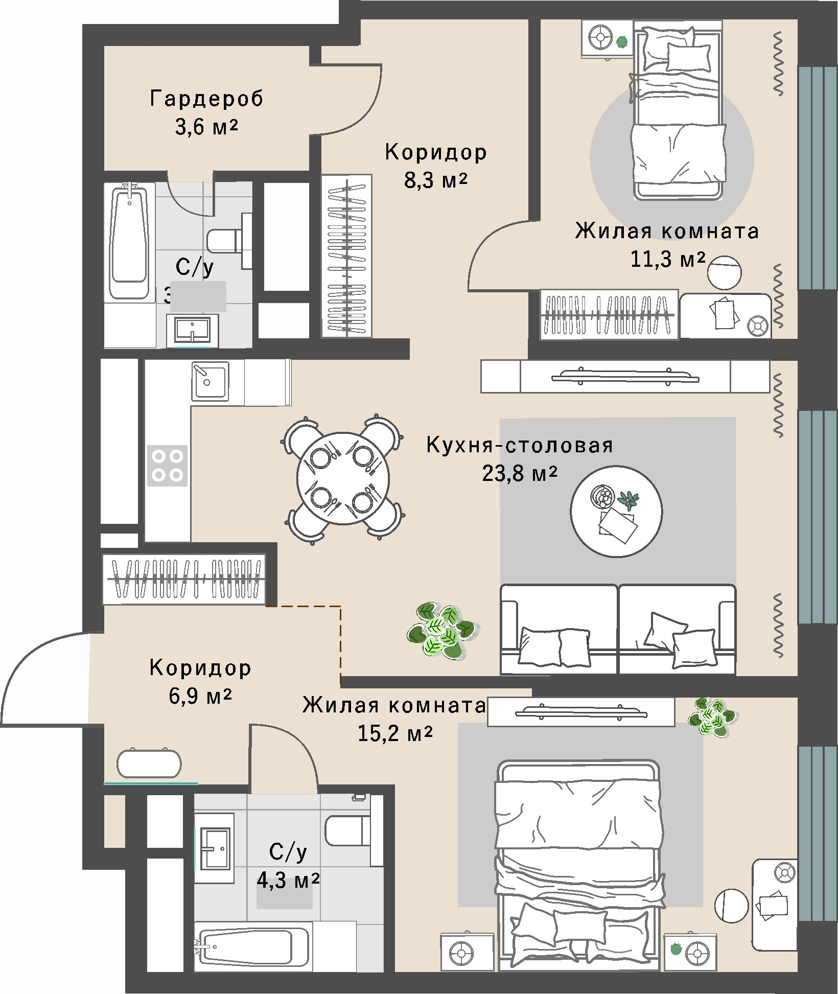 2 к. квартира, ЖК «Изумрудный бор» 6 квартал_1 строительства_подэтап 1.2 очередь, пр-кт Космонавтов, д. 108,  кв. 32, пд.1, эт. 6/29, 76,7 м², 10 780 000 ₽, 140 548 ₽/м²