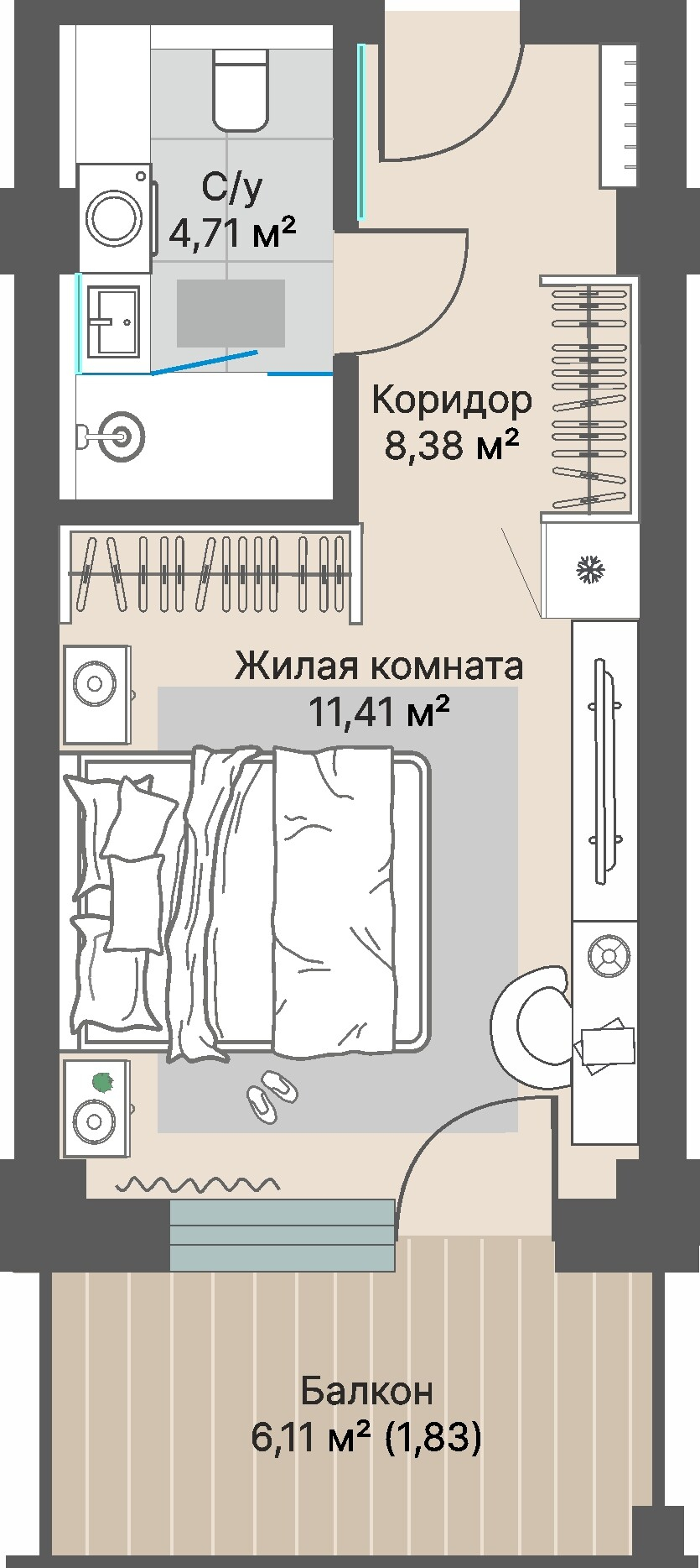 1 к. квартира (гостиничный номер), отель Шермонт 3 очередь, ул. Весенняя,  кв. 815, пд.1, эт. 8/12, 26,33 м², 11 080 000 ₽, 420 813 ₽/м²