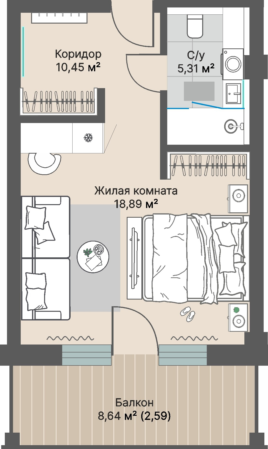 1 к. квартира (гостиничный номер), отель Шермонт 3 очередь, ул. Весенняя,  кв. 714, пд.1, эт. 7/12, 37,24 м², 13 456 000 ₽, 361 332 ₽/м²