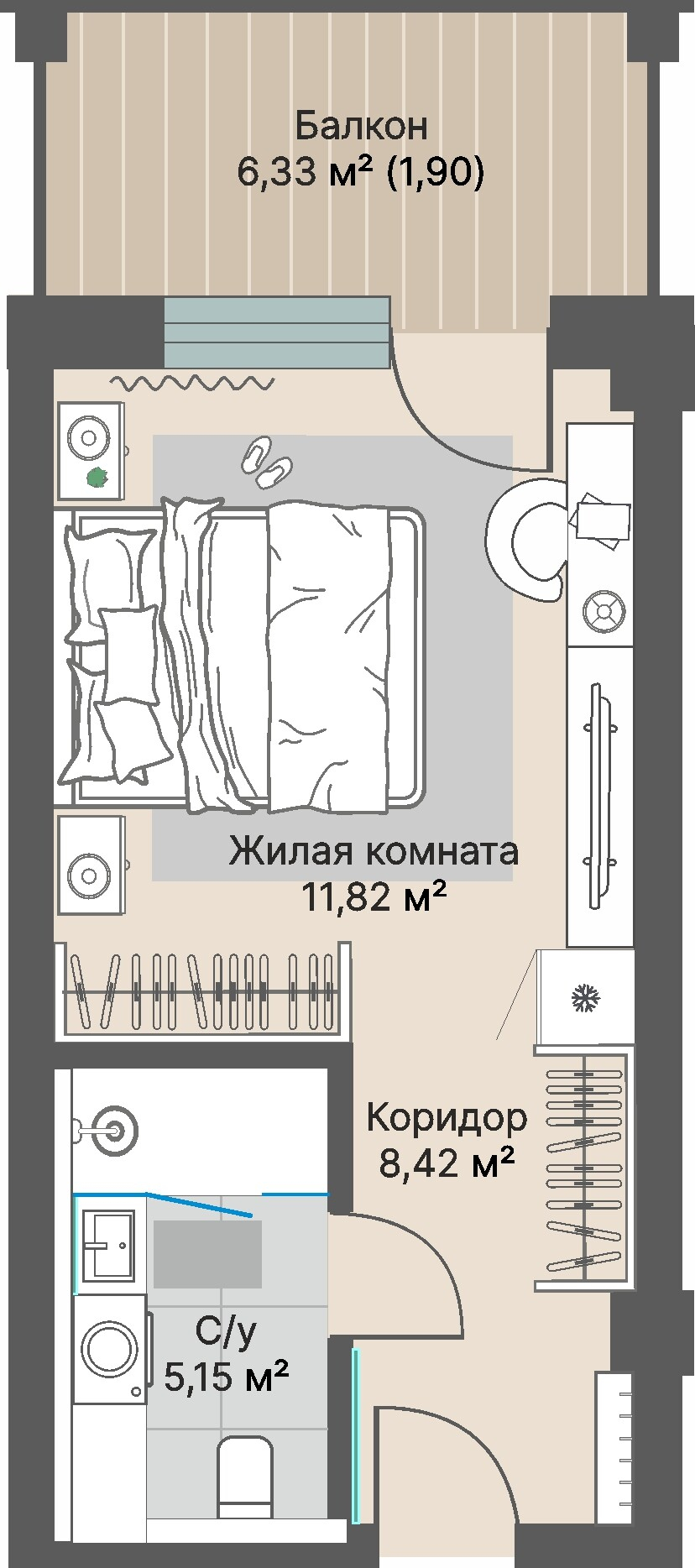 1 к. квартира (гостиничный номер), отель Шермонт 3 очередь, ул. Весенняя,  кв. 601, пд.1, эт. 6/12, 27,29 м², 12 298 000 ₽, 450 641 ₽/м²