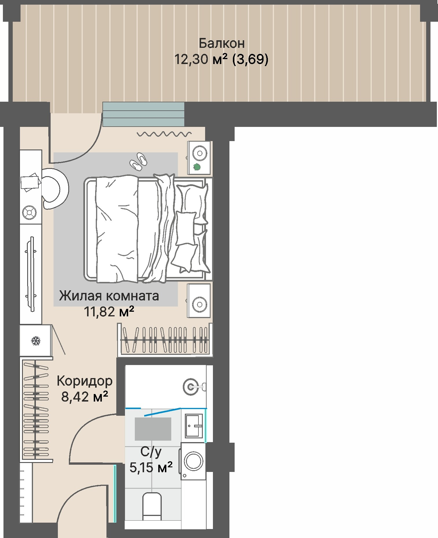 1 к. квартира (гостиничный номер), отель Шермонт 3 очередь, ул. Весенняя,  кв. 522, пд.1, эт. 5/12, 27,87 м², 12 469 000 ₽, 447 399 ₽/м²