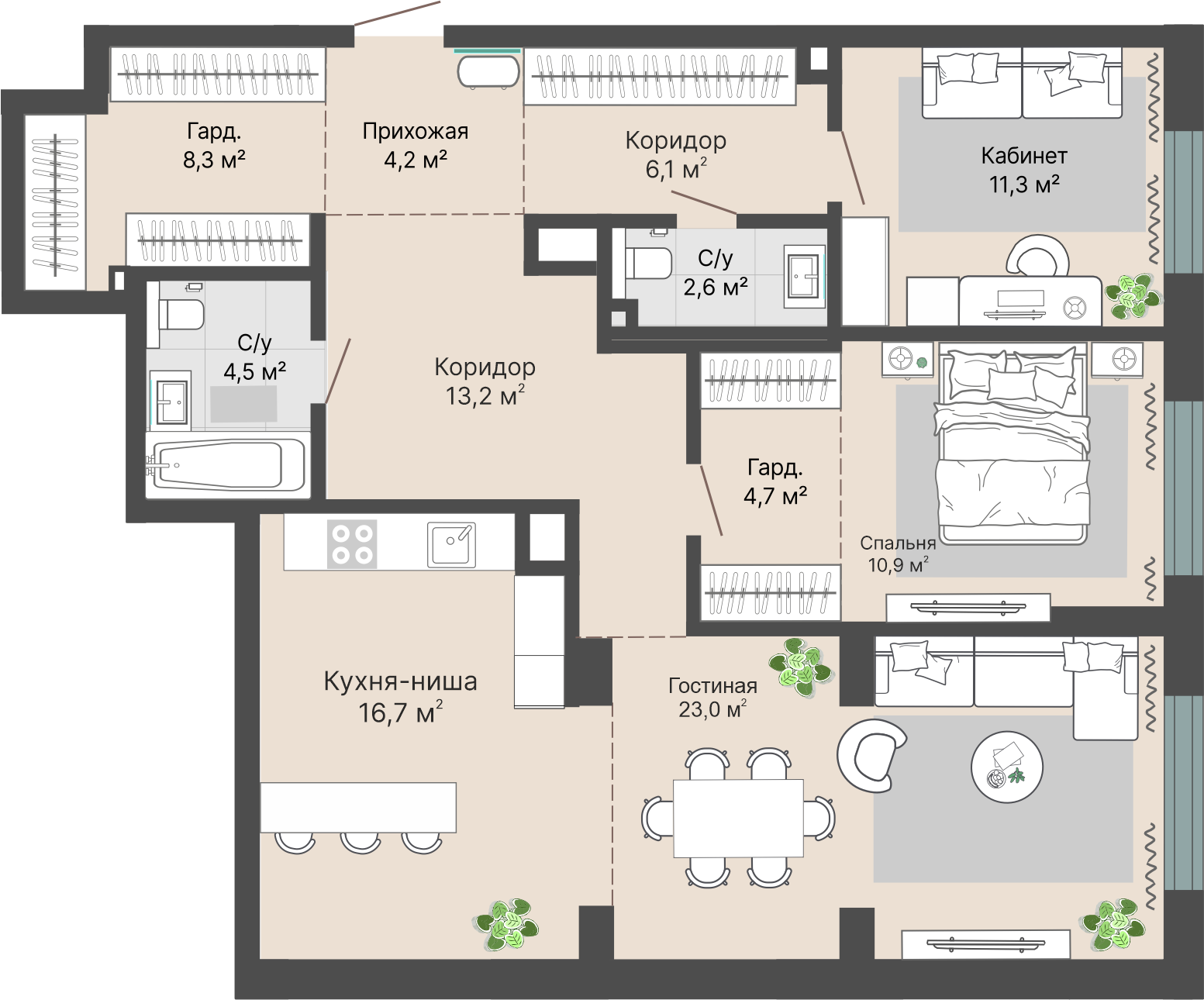 2 к. квартира, «Уралмаш_Дом №1» 1 этап строительства_секция  С1 очередь, пр-кт Космонавтов, д. 25(Уралмаш),  кв. 4, пд.1, эт. 3/29, 105,8 м², 17 964 000 ₽, 169 792 ₽/м²
