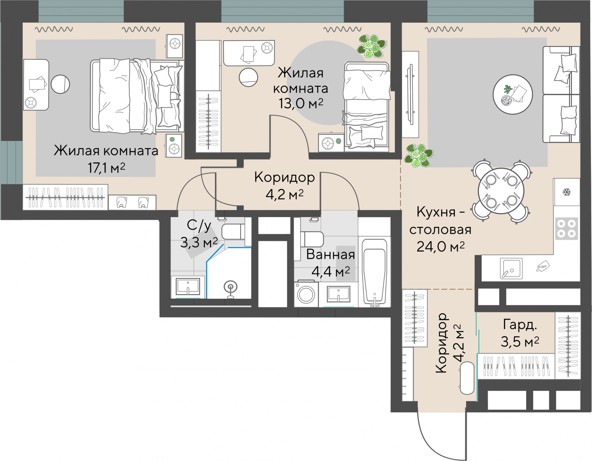 2 к. квартира, ЖК «Изумрудный бор» 6 квартал_1 строительства_подэтап 1.2 очередь, пр-кт Космонавтов, д. 108,  кв. 30, пд.1, эт. 5/29, 73,7 м², 10 206 000 ₽, 138 480 ₽/м²