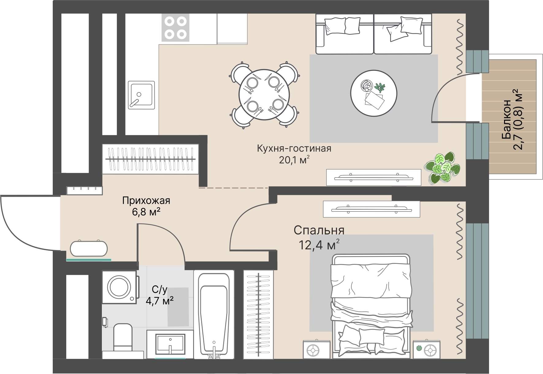 1 к. квартира, «Уралмаш_Дом №1» 1 этап строительства_секция  С1 очередь, пр-кт Космонавтов, д. 25(Уралмаш),  кв. 67, пд.1, эт. 9/29, 44,8 м², 9 693 000 ₽, 216 362 ₽/м²