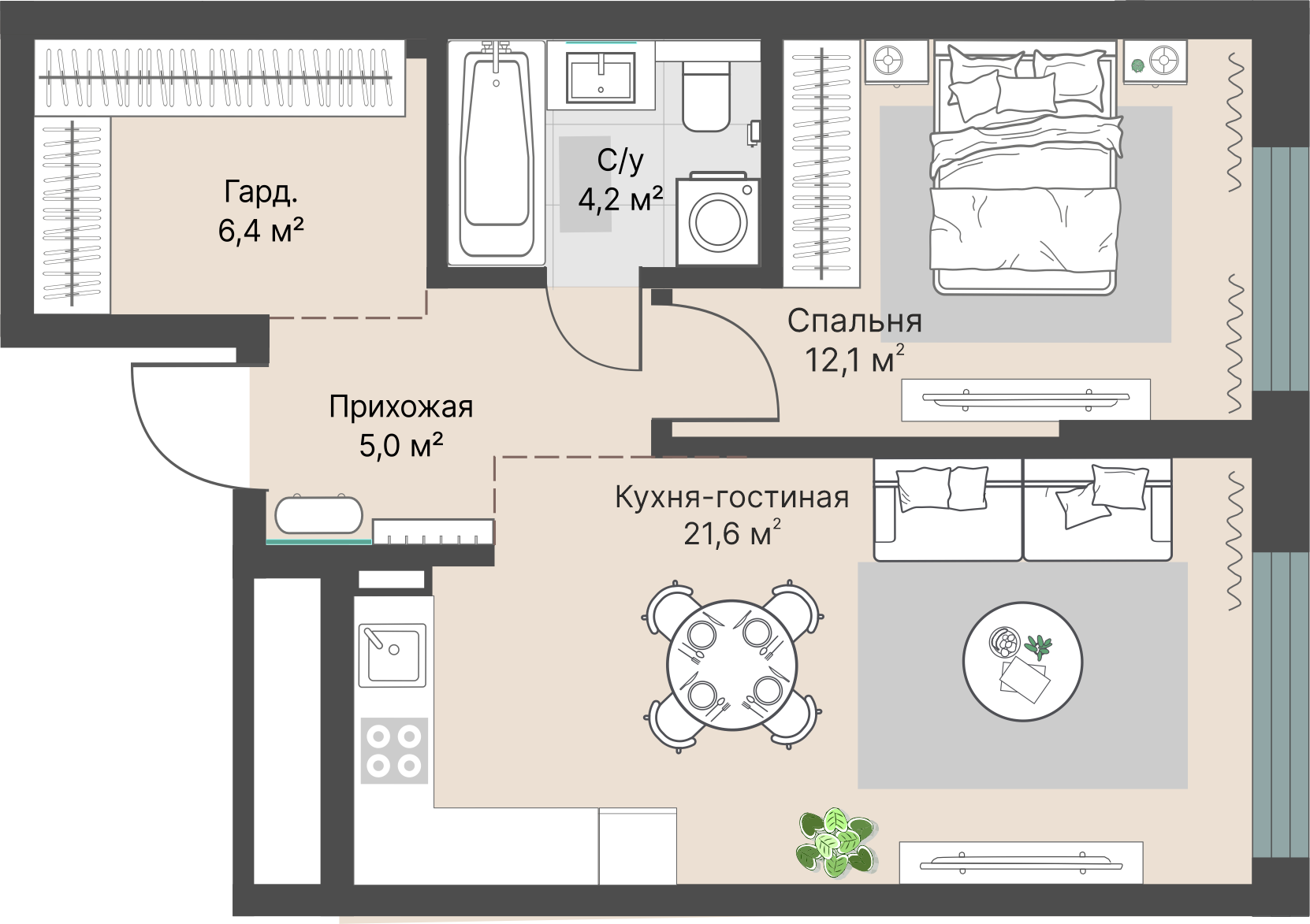1 к. квартира, «Уралмаш_Дом №1» 1 этап строительства_секция  С1 очередь, пр-кт Космонавтов, д. 25(Уралмаш),  кв. 2, пд.1, эт. 3/29, 49,3 м², 10 402 000 ₽, 210 994 ₽/м²