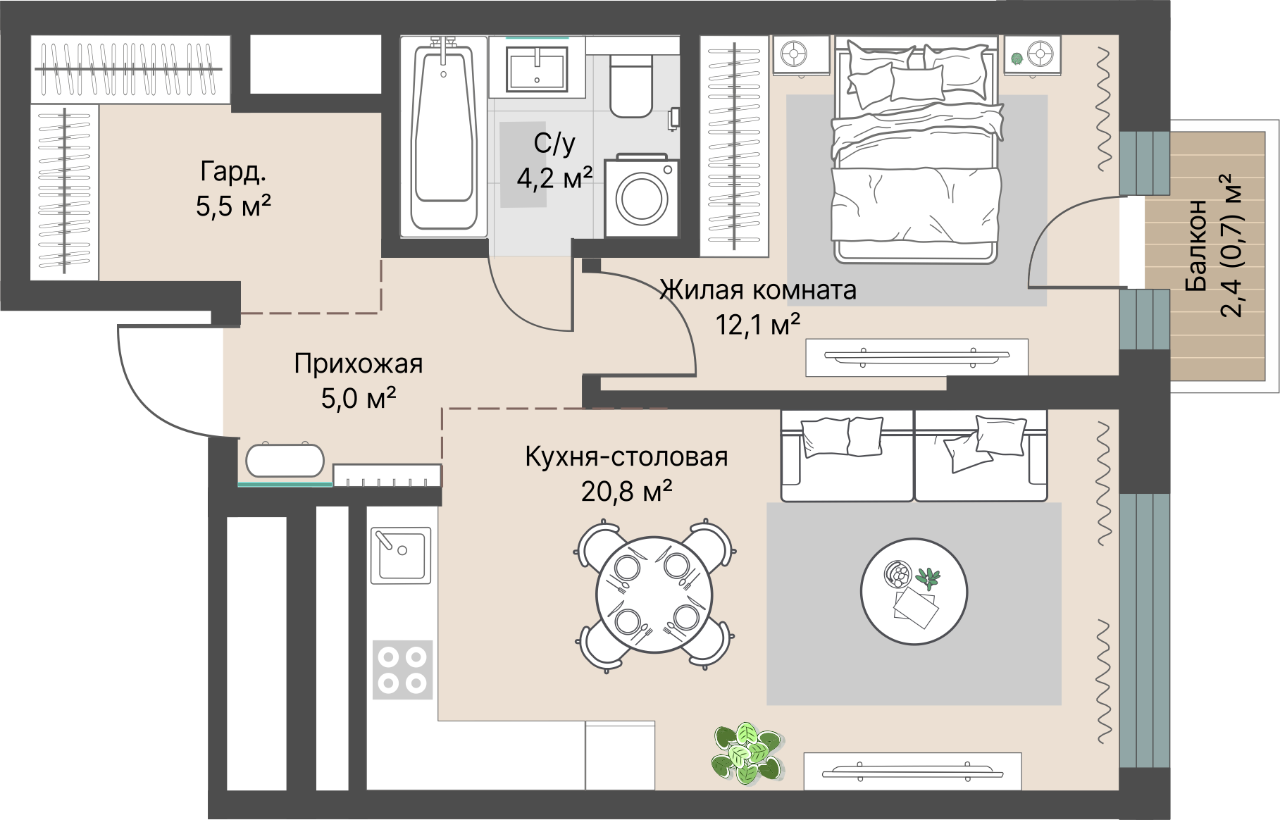 1 к. квартира, «Уралмаш_Дом №1» 1 этап строительства_секция  С1 очередь, пр-кт Космонавтов, д. 25(Уралмаш),  кв. 40, пд.1, эт. 7/29, 48,3 м², 9 920 000 ₽, 205 383 ₽/м²
