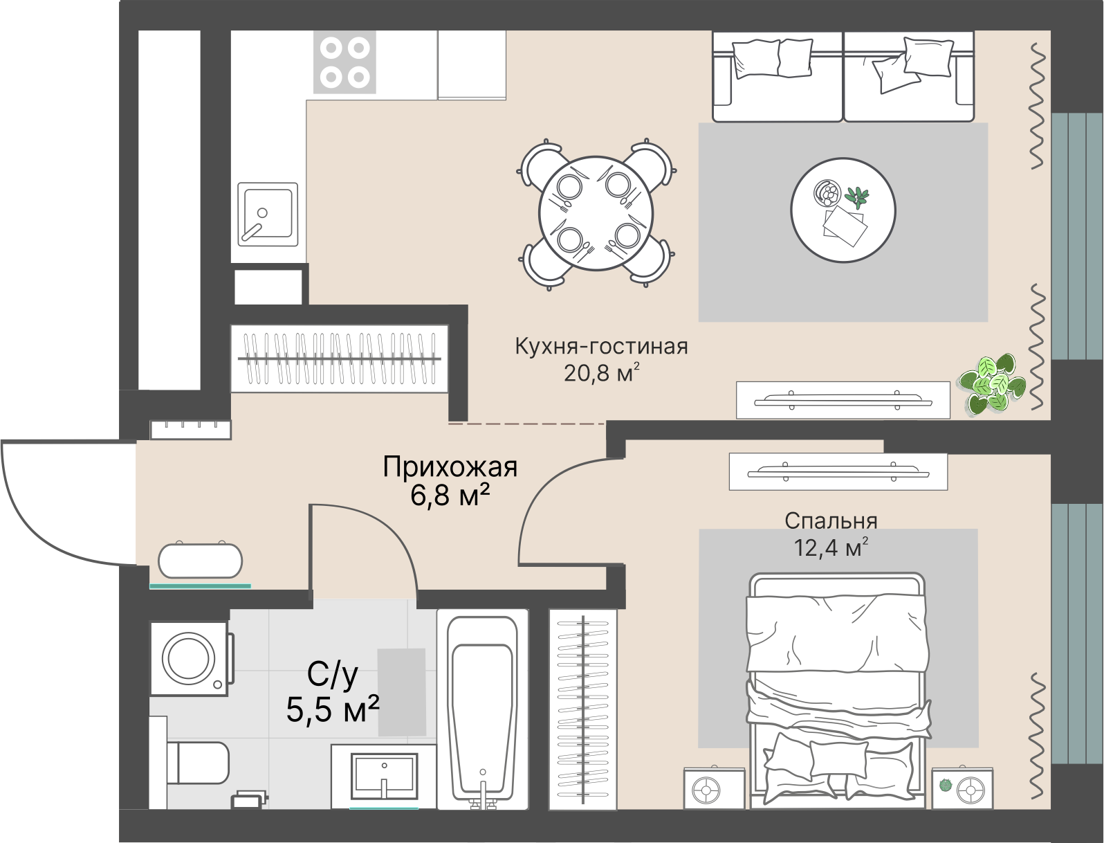 1 к. квартира, «Уралмаш_Дом №1» 1 этап строительства_секция  С1 очередь, пр-кт Космонавтов, д. 25(Уралмаш),  кв. 3, пд.1, эт. 3/29, 45,5 м², 9 693 000 ₽, 213 033 ₽/м²