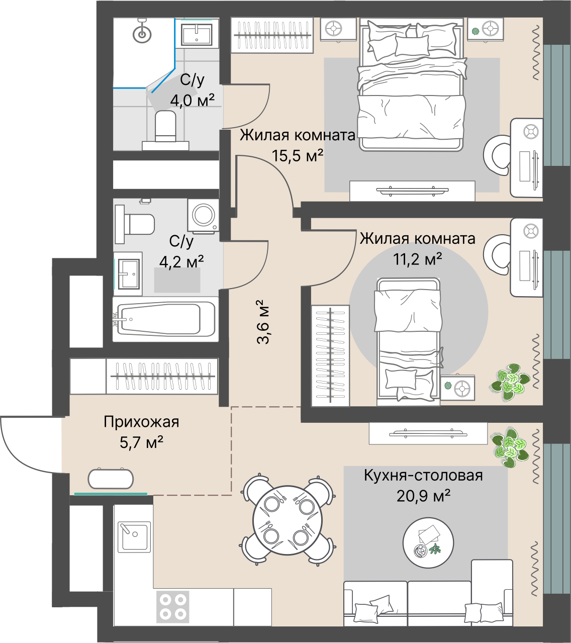 2 к. квартира, «Уралмаш_Дом №1» 1 этап строительства_секция  С1 очередь, пр-кт Космонавтов, д. 25(Уралмаш),  кв. 64, пд.1, эт. 9/29, 65,1 м², 11 580 000 ₽, 177 880 ₽/м²