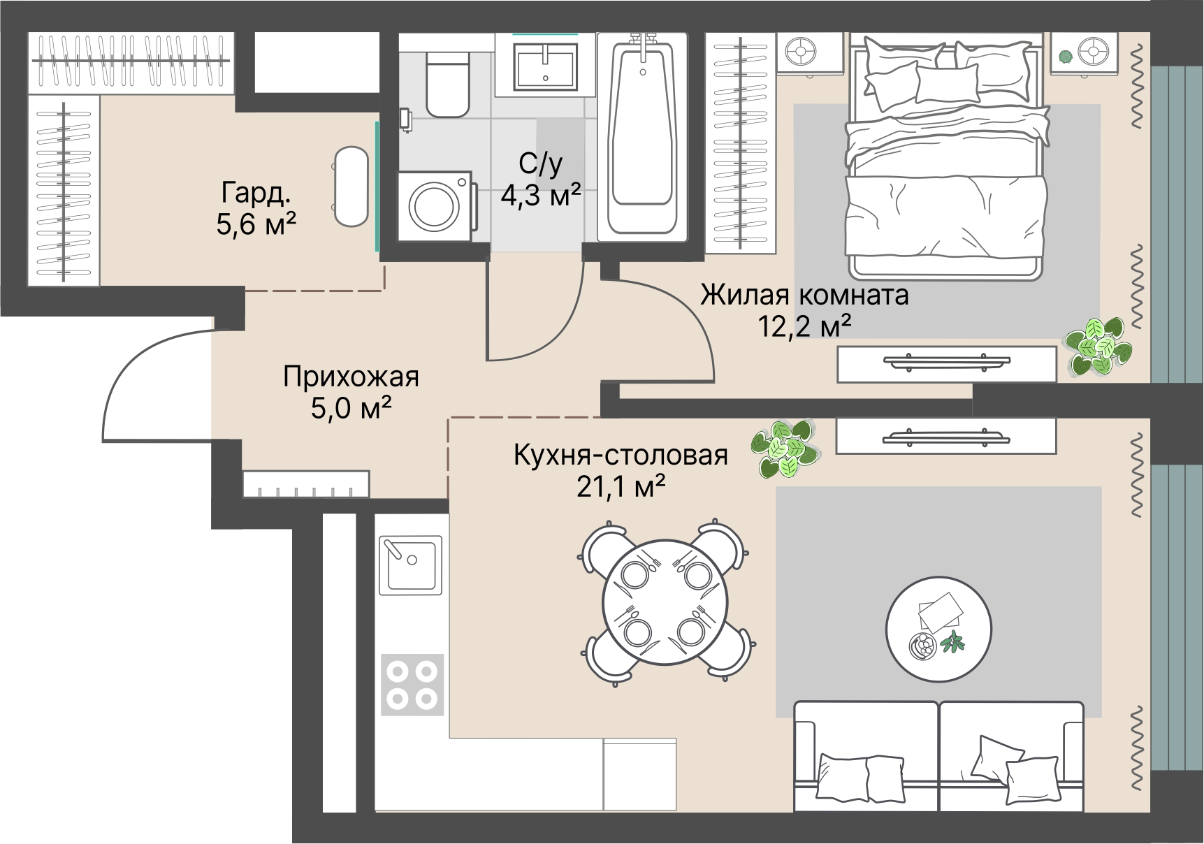 1 к. квартира, «Уралмаш_Дом №1» 1 этап строительства_секция  С1 очередь, пр-кт Космонавтов, д. 25(Уралмаш),  кв. 122, пд.1, эт. 13/29, 48,2 м², 9 890 000 ₽, 205 187 ₽/м²