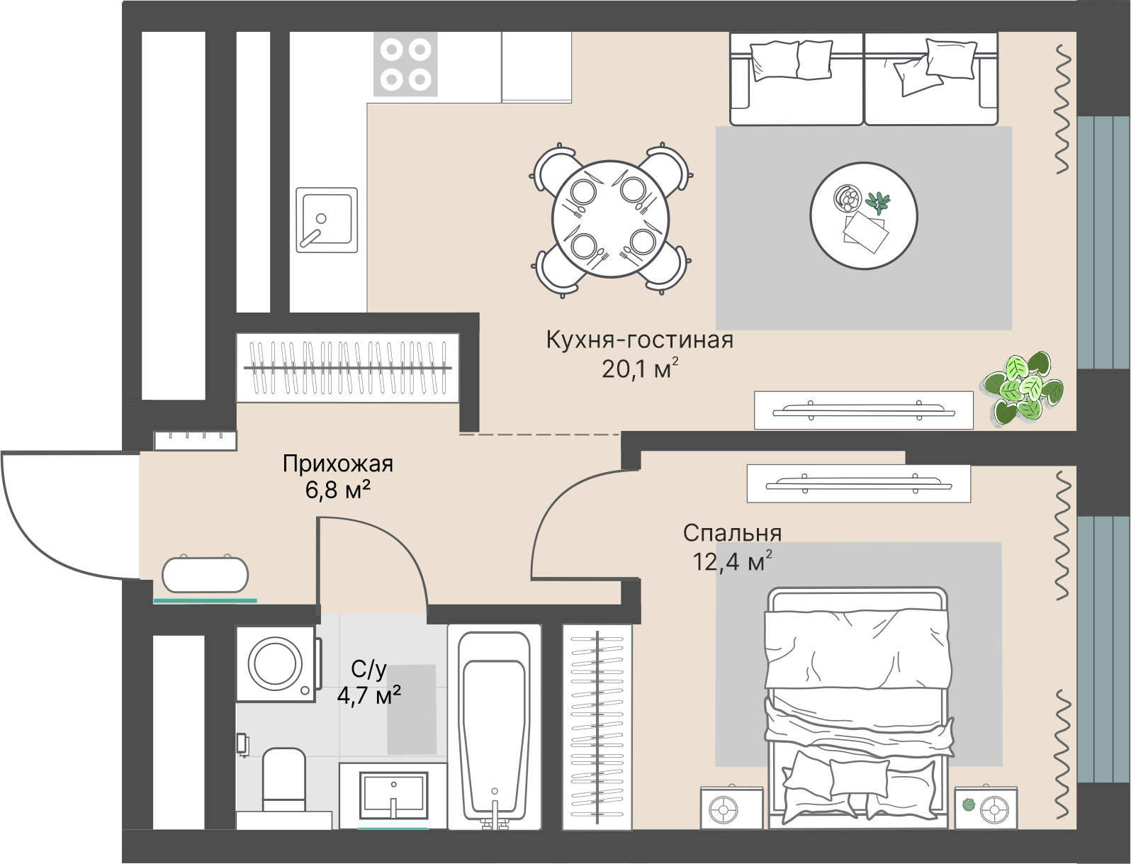 1 к. квартира, «Уралмаш_Дом №1» 1 этап строительства_секция  С1 очередь, пр-кт Космонавтов, д. 25(Уралмаш),  кв. 151, пд.1, эт. 15/29, 44 м², 9 631 000 ₽, 218 886 ₽/м²