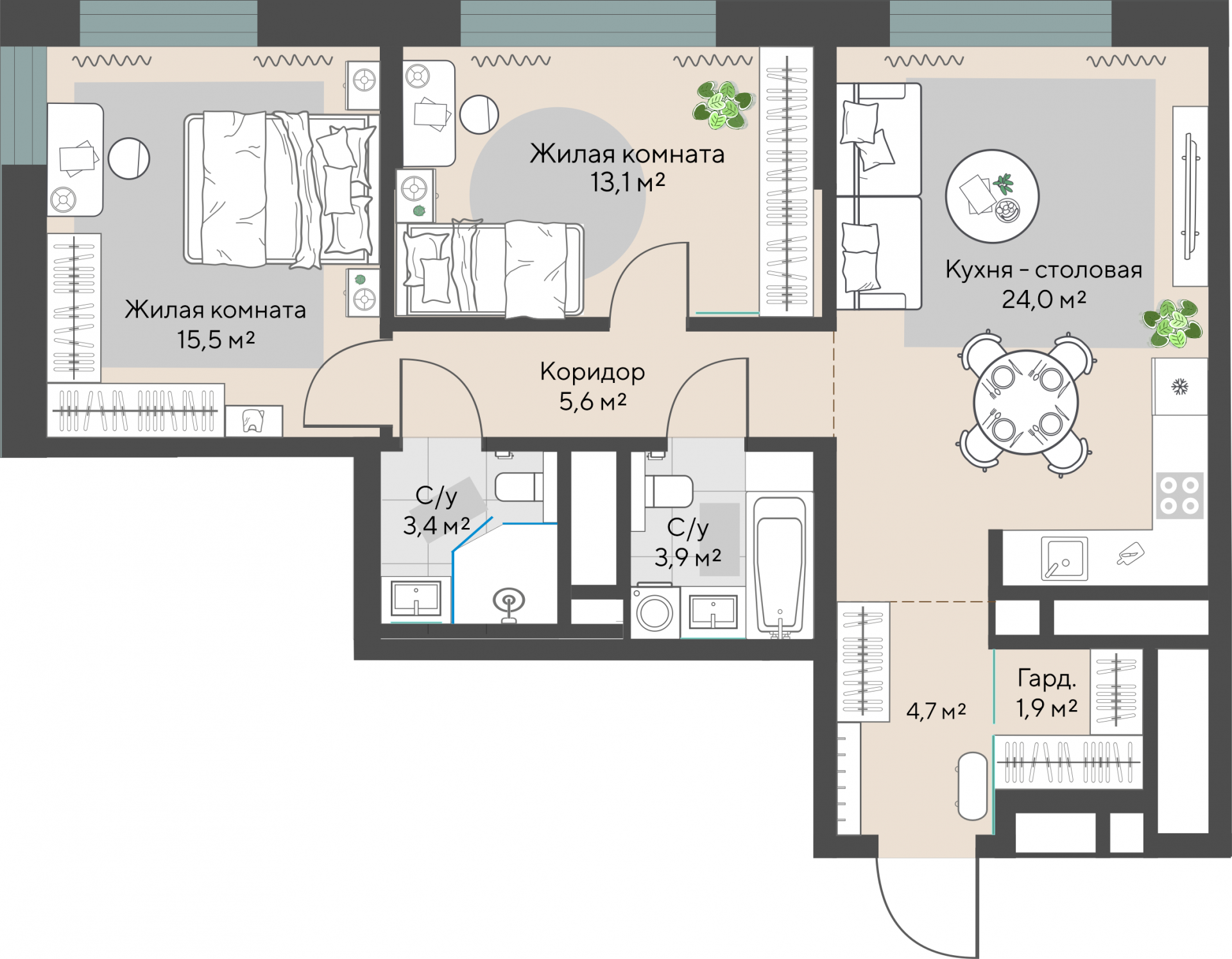 2 к. квартира, пр-кт Космонавтов 108, 6 квартал,жилой дом №1, кв. 15, пд.1, эт. 3/30, 72,1 м², 10 118 000 ₽, 140 333 ₽/м²