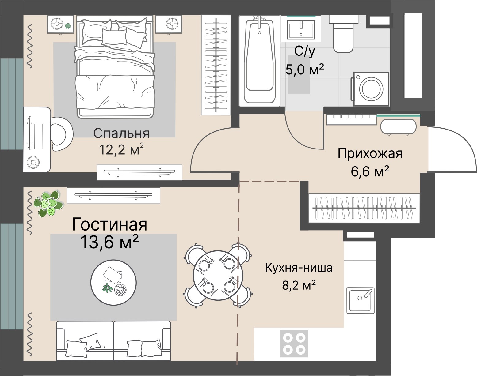 2 к. квартира, «Уралмаш_Дом №1» 1 этап строительства_секция  С1 очередь, пр-кт Космонавтов, д. 25(Уралмаш),  кв. 6, пд.1, эт. 3/29, 45,6 м², 9 559 000 ₽, 209 627 ₽/м²