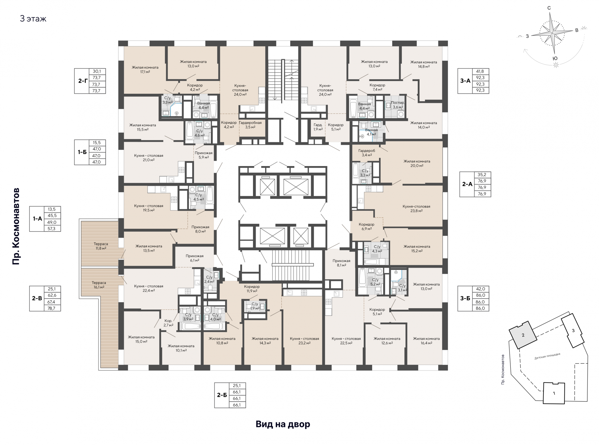 2 к. квартира, ЖК «Изумрудный бор» 6 квартал_1 строительства_подэтап 1.2 очередь, пр-кт Космонавтов, д. 108,  кв. 8, пд.1, эт. 3/29, 76,9 м², 11 157 000 ₽, 145 085 ₽/м²