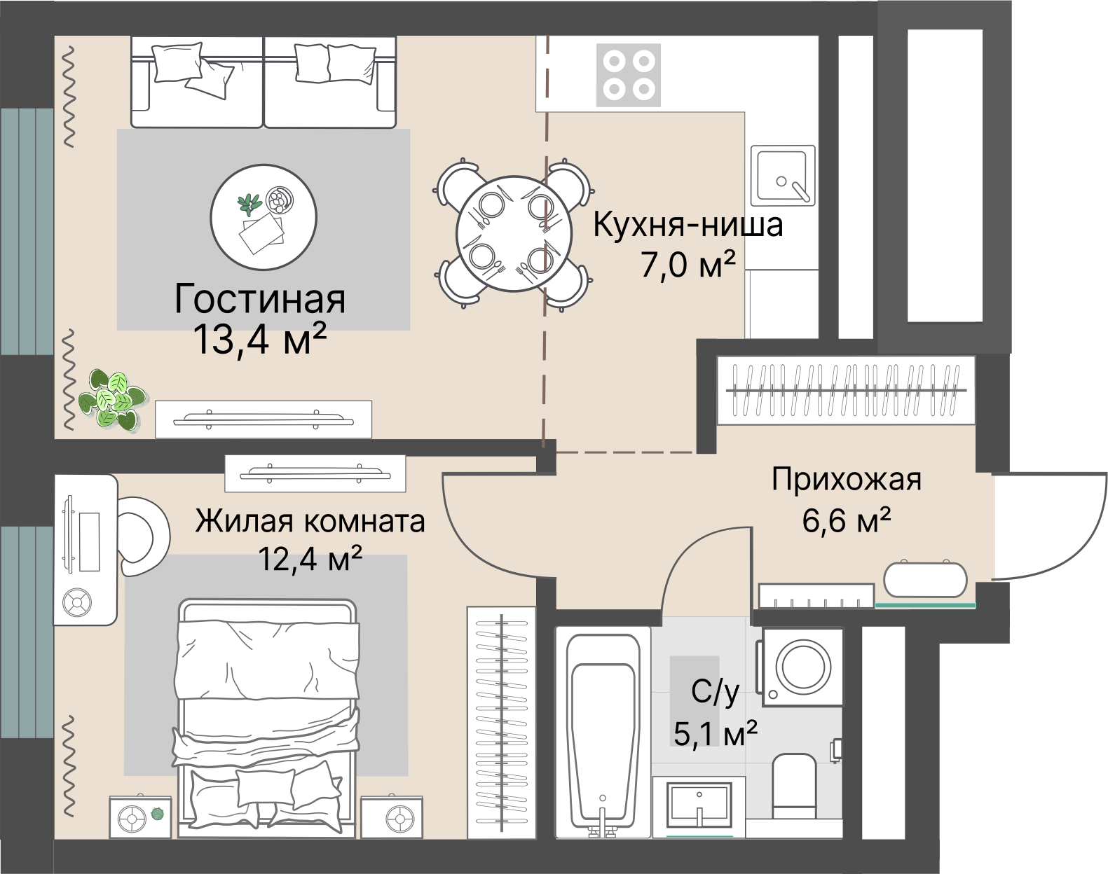 1 к. квартира, «Уралмаш_Дом №1» 1 этап строительства_секция  С1 очередь, пр-кт Космонавтов, д. 25(Уралмаш),  кв. 7, пд.1, эт. 3/29, 44,5 м², 9 080 000 ₽, 204 045 ₽/м²
