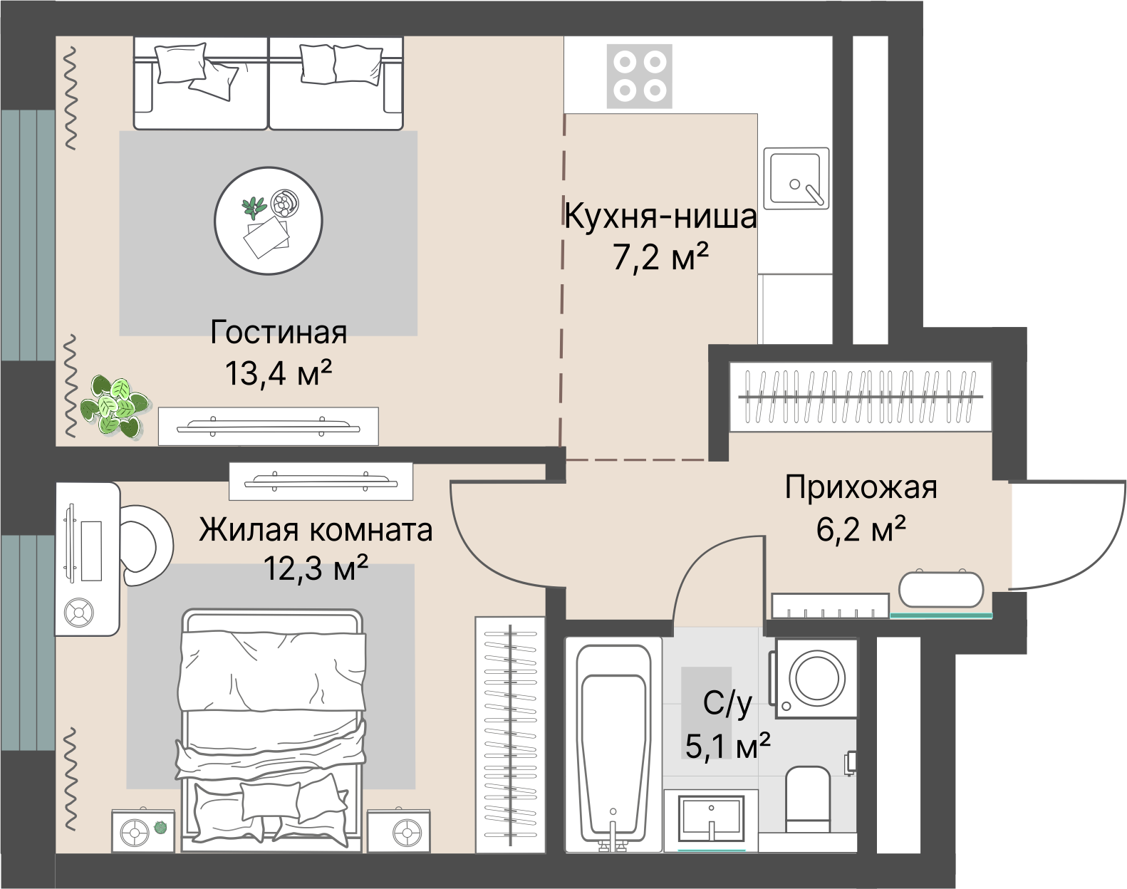 1 к. квартира, «Уралмаш_Дом №1» 1 этап строительства_секция  С1 очередь, пр-кт Космонавтов, д. 25(Уралмаш),  кв. 9, пд.1, эт. 3/29, 44,2 м², 8 990 000 ₽, 203 394 ₽/м²