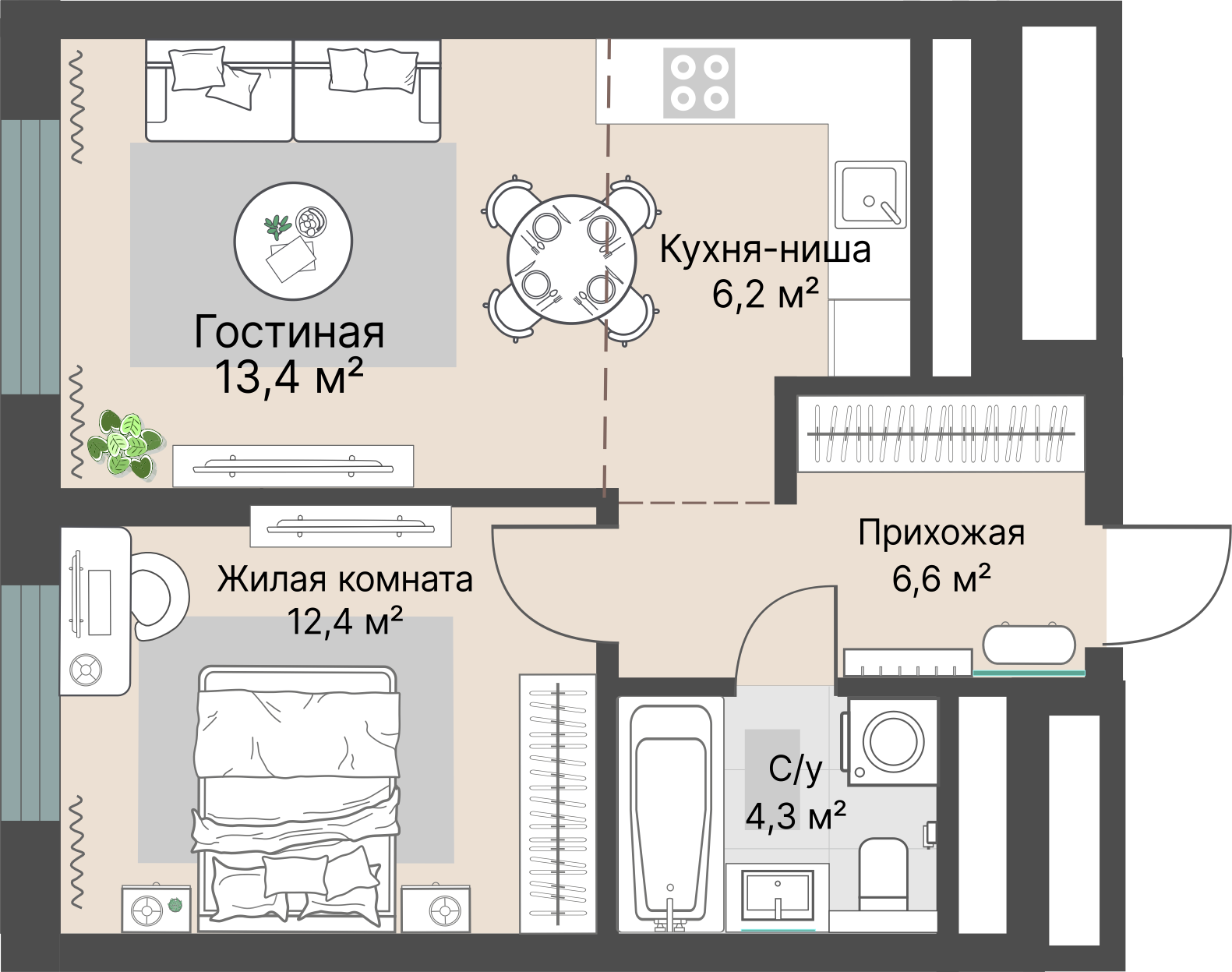 1 к. квартира, «Уралмаш_Дом №1» 1 этап строительства_секция  С1 очередь, пр-кт Космонавтов, д. 25(Уралмаш),  кв. 36, пд.1, эт. 6/29, 42,9 м², 8 820 000 ₽, 205 594 ₽/м²