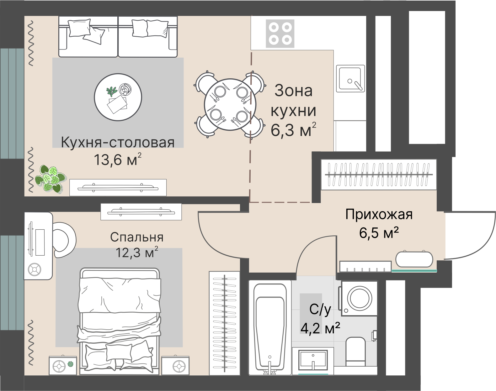 1 к. квартира, «Уралмаш_Дом №1» 1 этап строительства_секция  С1 очередь, пр-кт Космонавтов, д. 25(Уралмаш),  кв. 169, пд.1, эт. 16/29, 42,9 м², 9 293 000 ₽, 216 620 ₽/м²