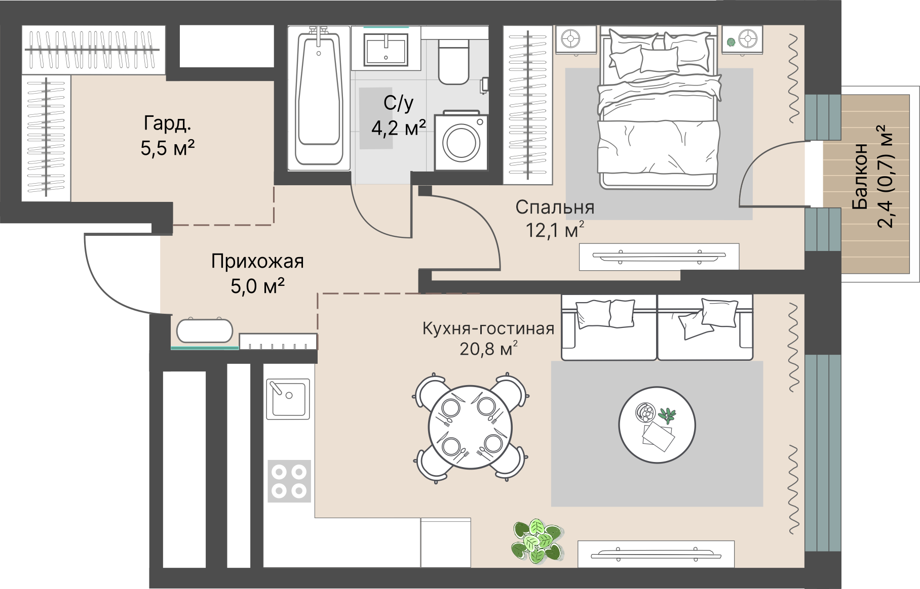 1 к. квартира, «Уралмаш_Дом №1» 1 этап строительства_секция  С1 очередь, пр-кт Космонавтов, д. 25(Уралмаш),  кв. 40, пд.1, эт. 7/29, 48,3 м², 10 218 000 ₽, 211 553 ₽/м²