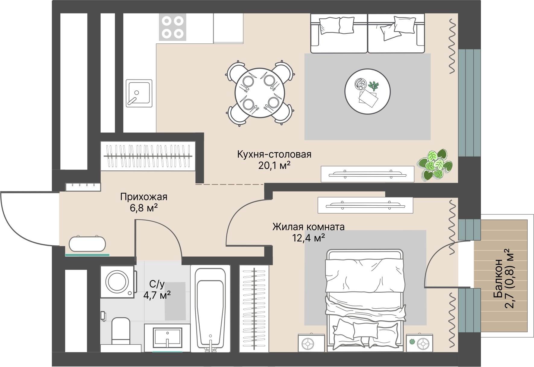 1 к. квартира, «Уралмаш_Дом №1» 1 этап строительства_секция  С1 очередь, пр-кт Космонавтов, д. 25(Уралмаш),  кв. 31, пд.1, эт. 6/29, 44,8 м², 9 340 000 ₽, 208 482 ₽/м²