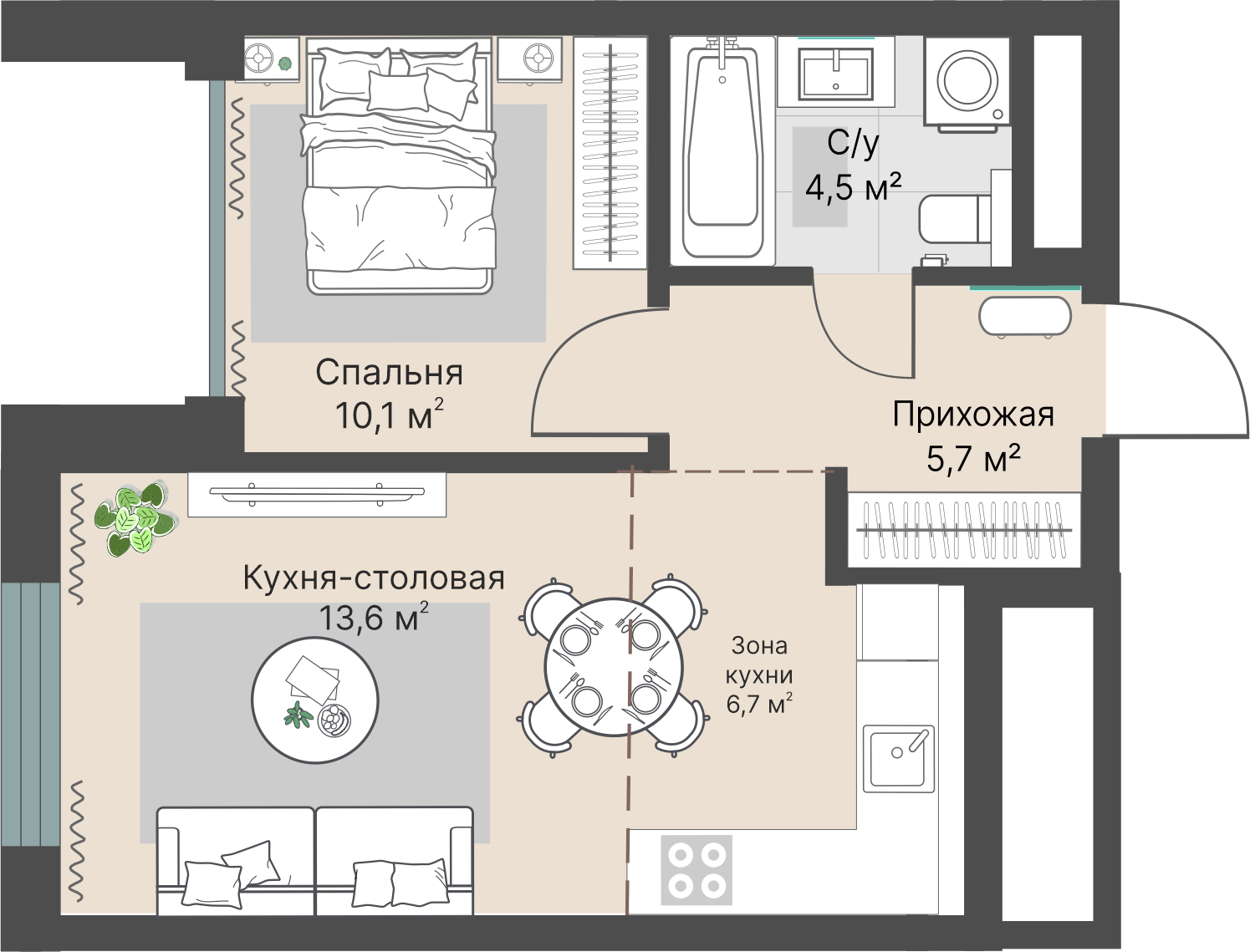 1 к. квартира, «Уралмаш_Дом №1» 1 этап строительства_секция  С1 очередь, пр-кт Космонавтов, д. 25(Уралмаш),  кв. 170, пд.1, эт. 16/29, 40,6 м², 9 321 000 ₽, 229 581 ₽/м²