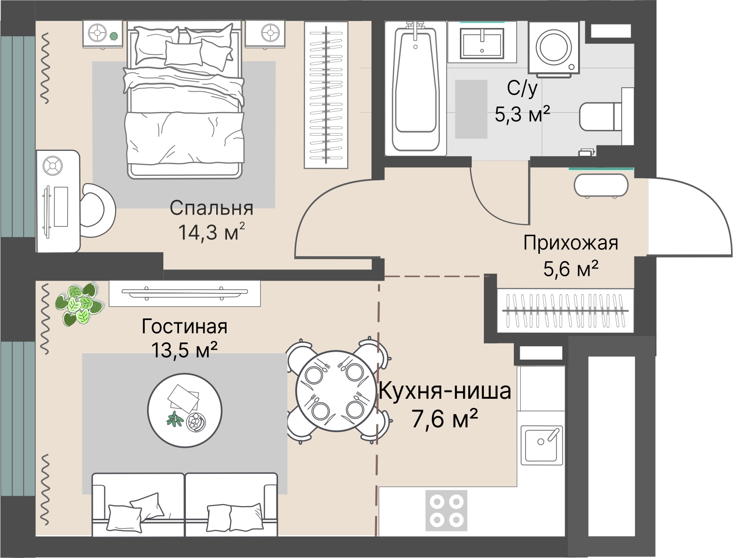 2 к. квартира, «Уралмаш_Дом №1» 1 этап строительства_секция  С1 очередь, пр-кт Космонавтов, д. 25(Уралмаш),  кв. 8, пд.1, эт. 3/29, 46,3 м², 9 701 000 ₽, 209 525 ₽/м²