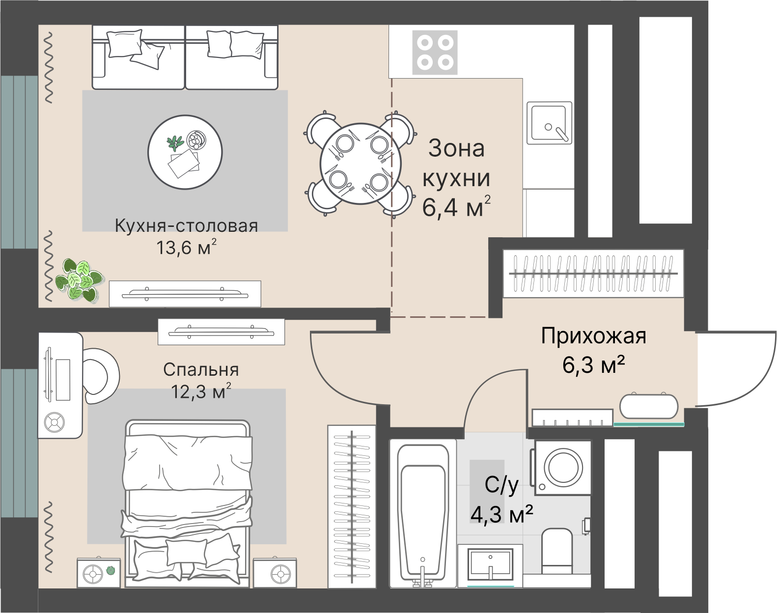 1 к. квартира, «Уралмаш_Дом №1» 1 этап строительства_секция  С1 очередь, пр-кт Космонавтов, д. 25(Уралмаш),  кв. 171, пд.1, эт. 16/29, 42,8 м², 9 231 000 ₽, 215 678 ₽/м²
