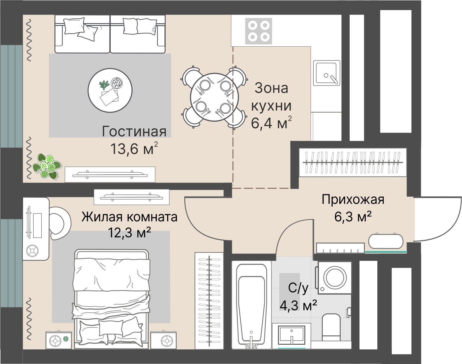 1 к. квартира, «Уралмаш_Дом №1» 1 этап строительства_секция  С1 очередь, пр-кт Космонавтов, д. 25(Уралмаш),  кв. 236, пд.1, эт. 21/29, 42,8 м², 9 050 000 ₽, 211 449 ₽/м²