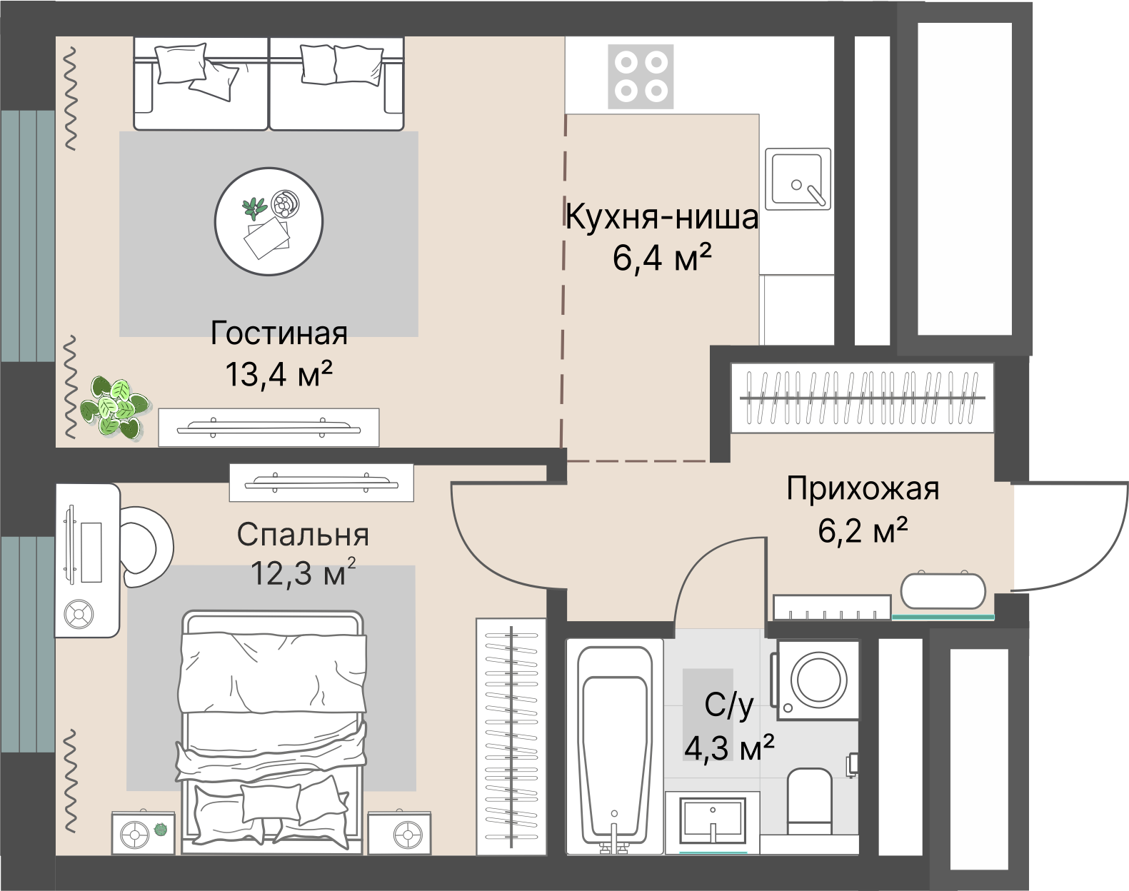 2 к. квартира, «Уралмаш_Дом №1» 1 этап строительства_секция  С1 очередь, пр-кт Космонавтов, д. 25(Уралмаш),  кв. 38, пд.1, эт. 6/29, 42,6 м², 9 046 000 ₽, 212 347 ₽/м²